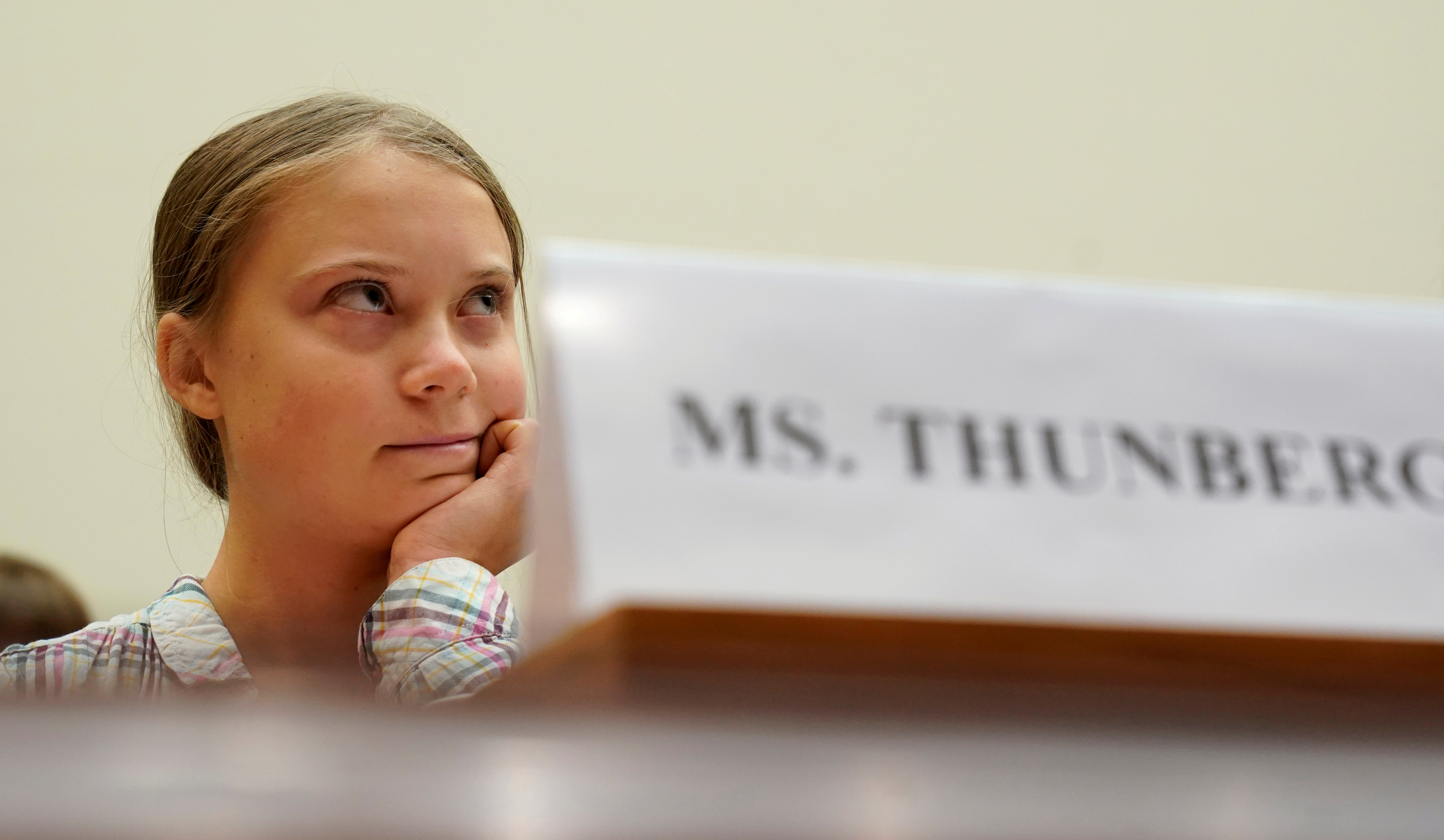 Sixteen year-old Swedish climate activist Greta Thunberg testifies at a House Foreign Affairs subcommittee and House Select Climate Crisis Committee joint hearing on 
