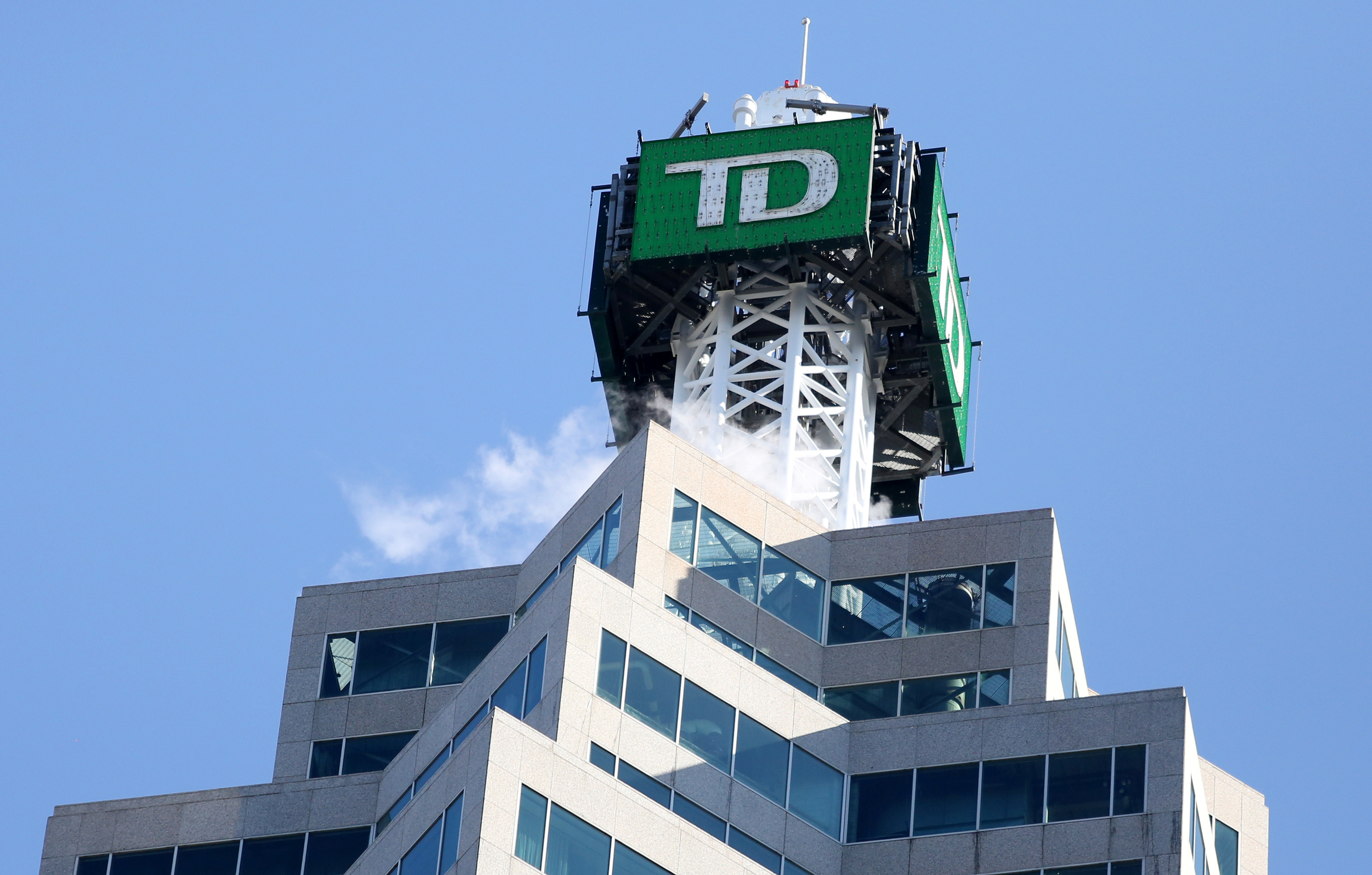 The TD bank logo is seen on top of the Toronto Dominion Canada Trust Tower in Toronto