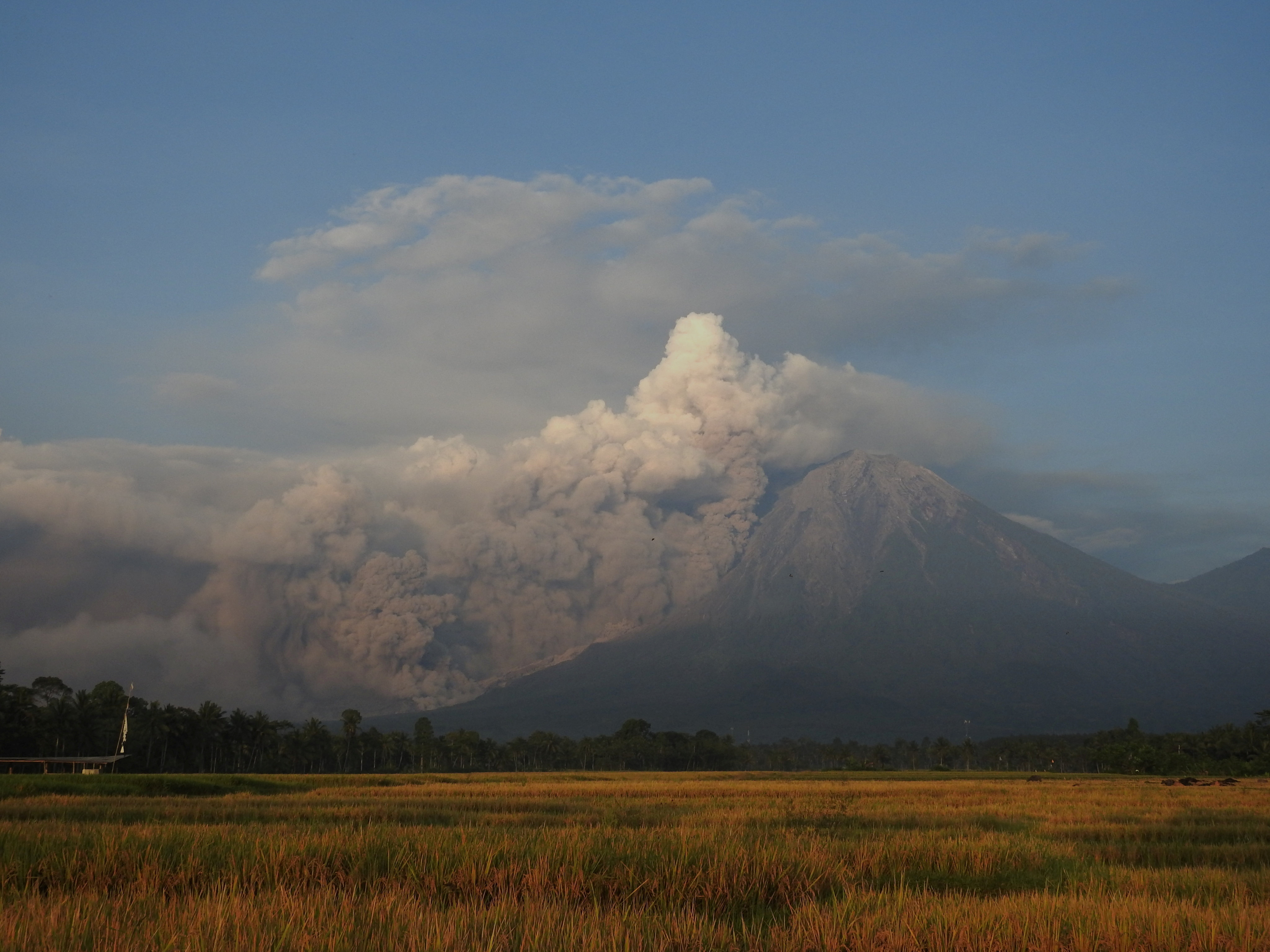 Gunung berapi Gunung Semeru di Indonesia meletus