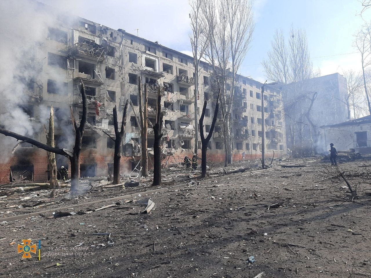 A view shows buildings damaged by shelling in Kramatorsk