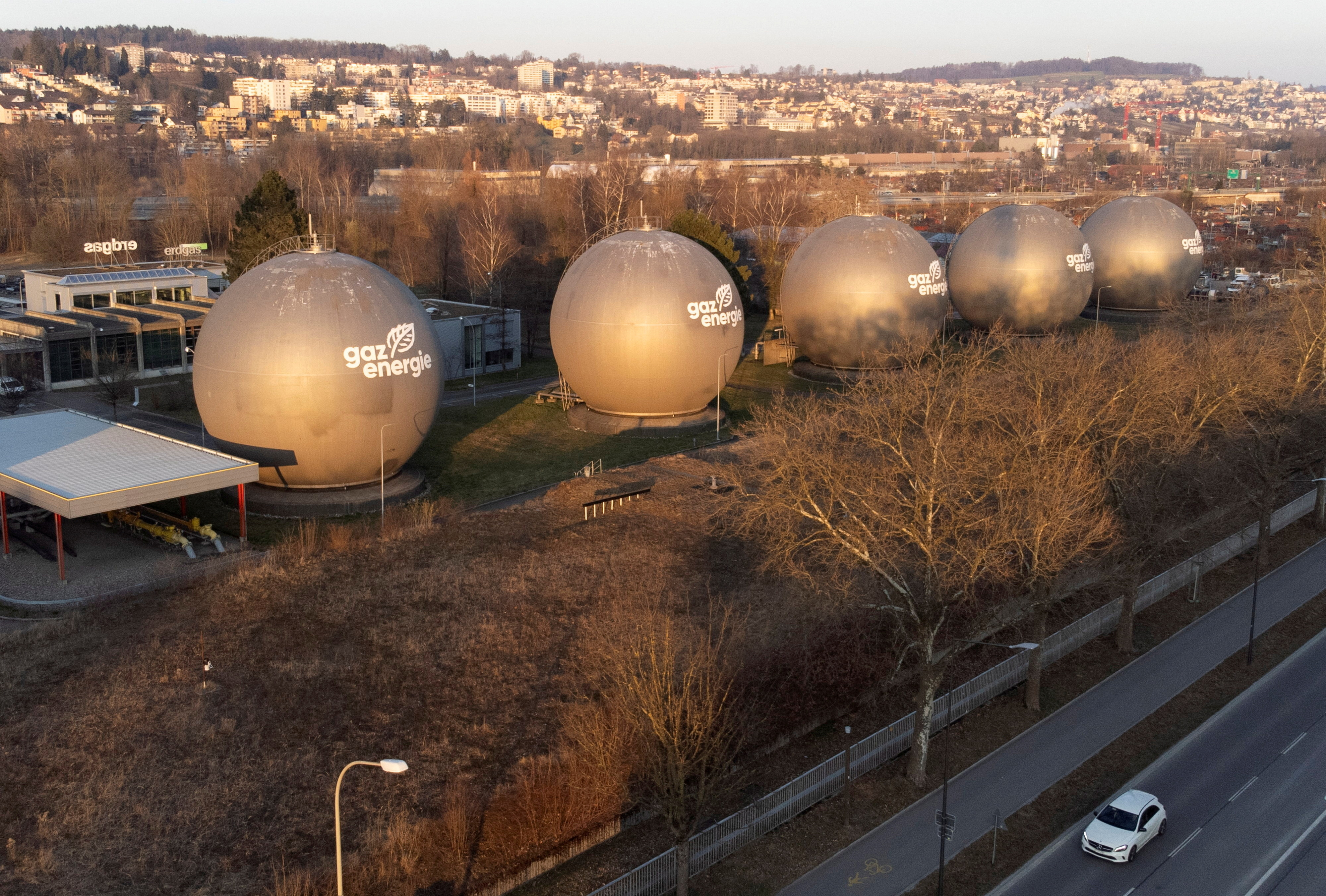 Tanks are seen at a storage facility of Erdgas Ostschweiz AG company in Schlieren