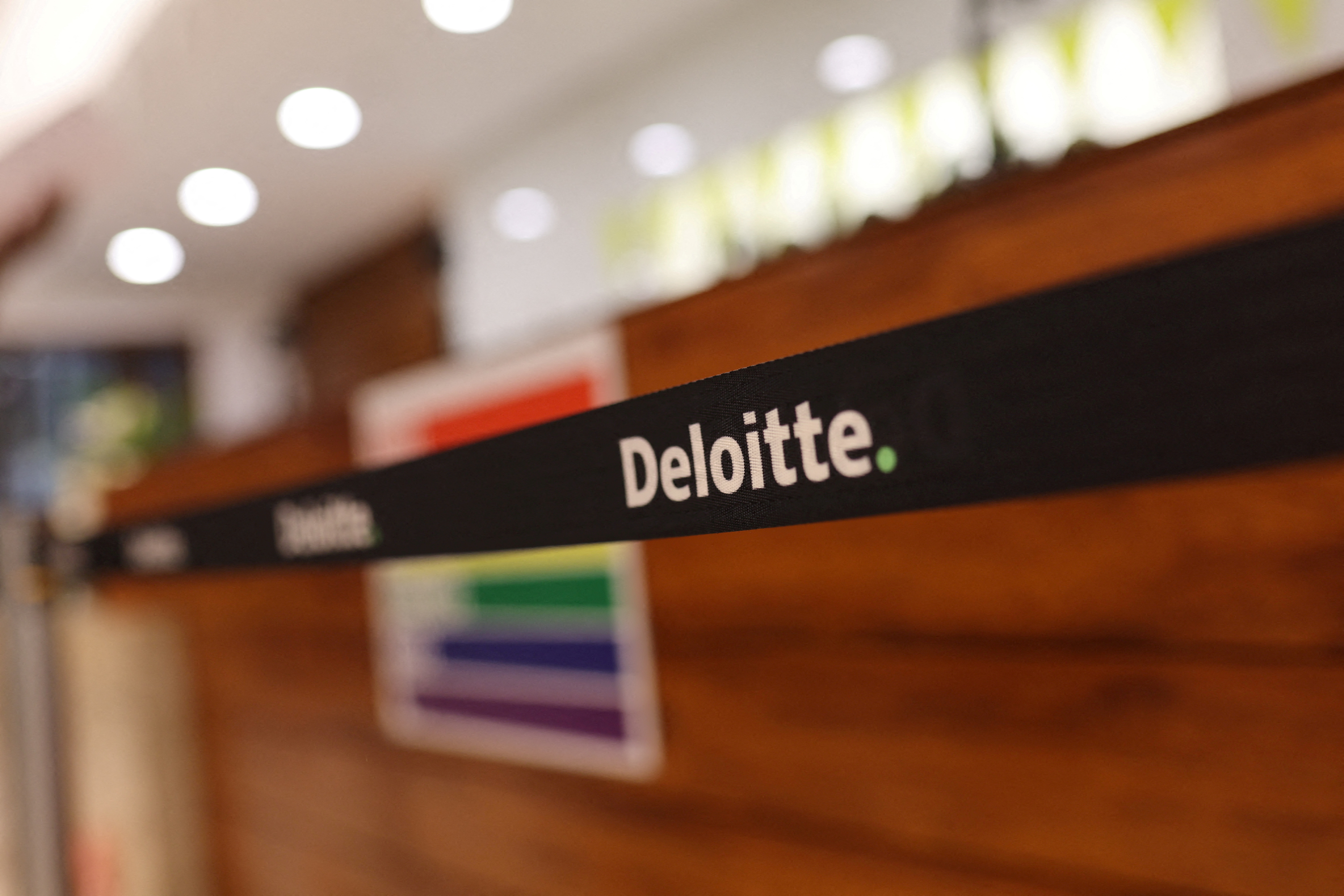The Deloitte company logo is seen at their office in Gurugram
