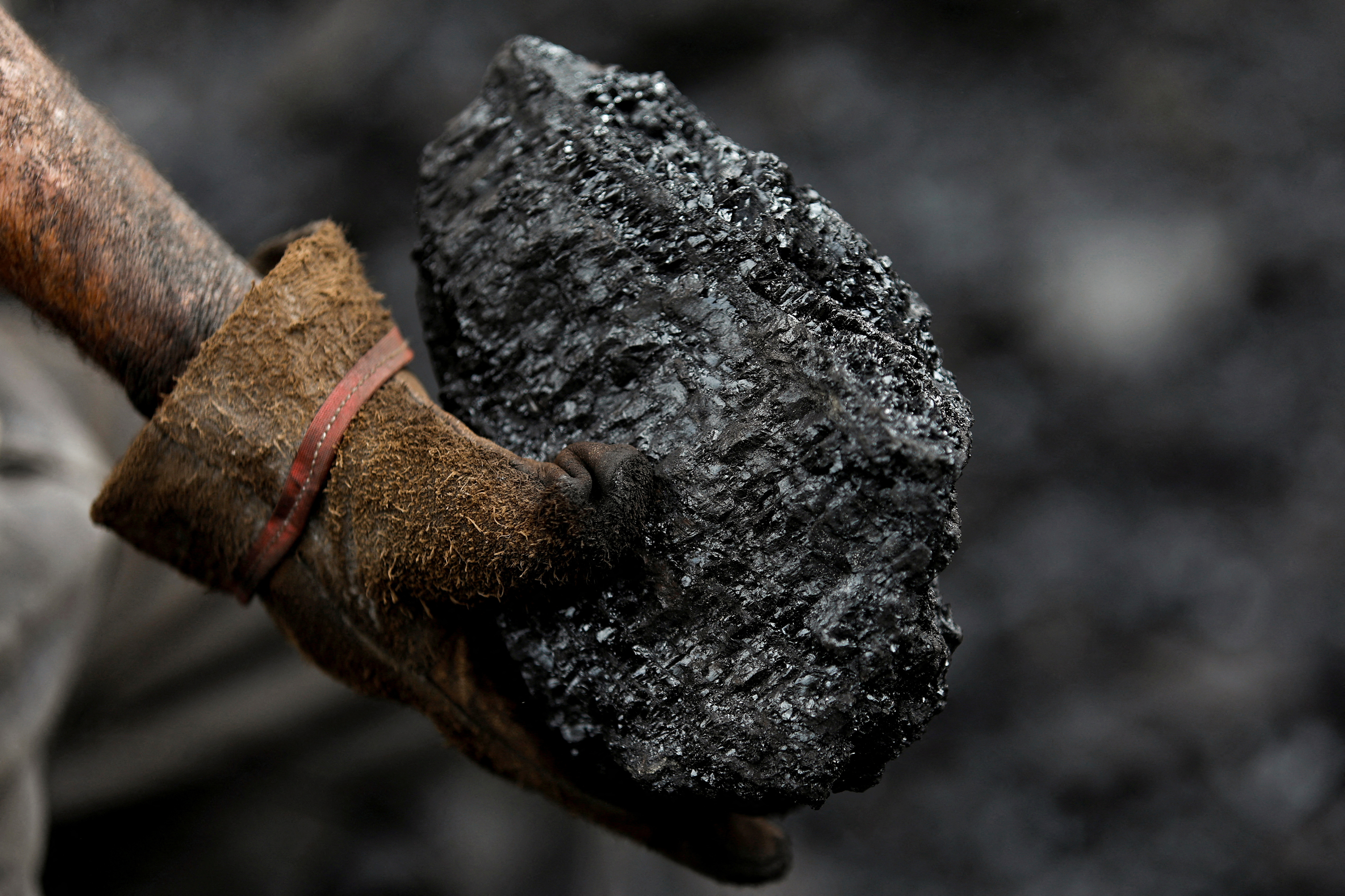 A miner holds a piece of coal that was extracted from a coal mine, in Sabinas, Mexico