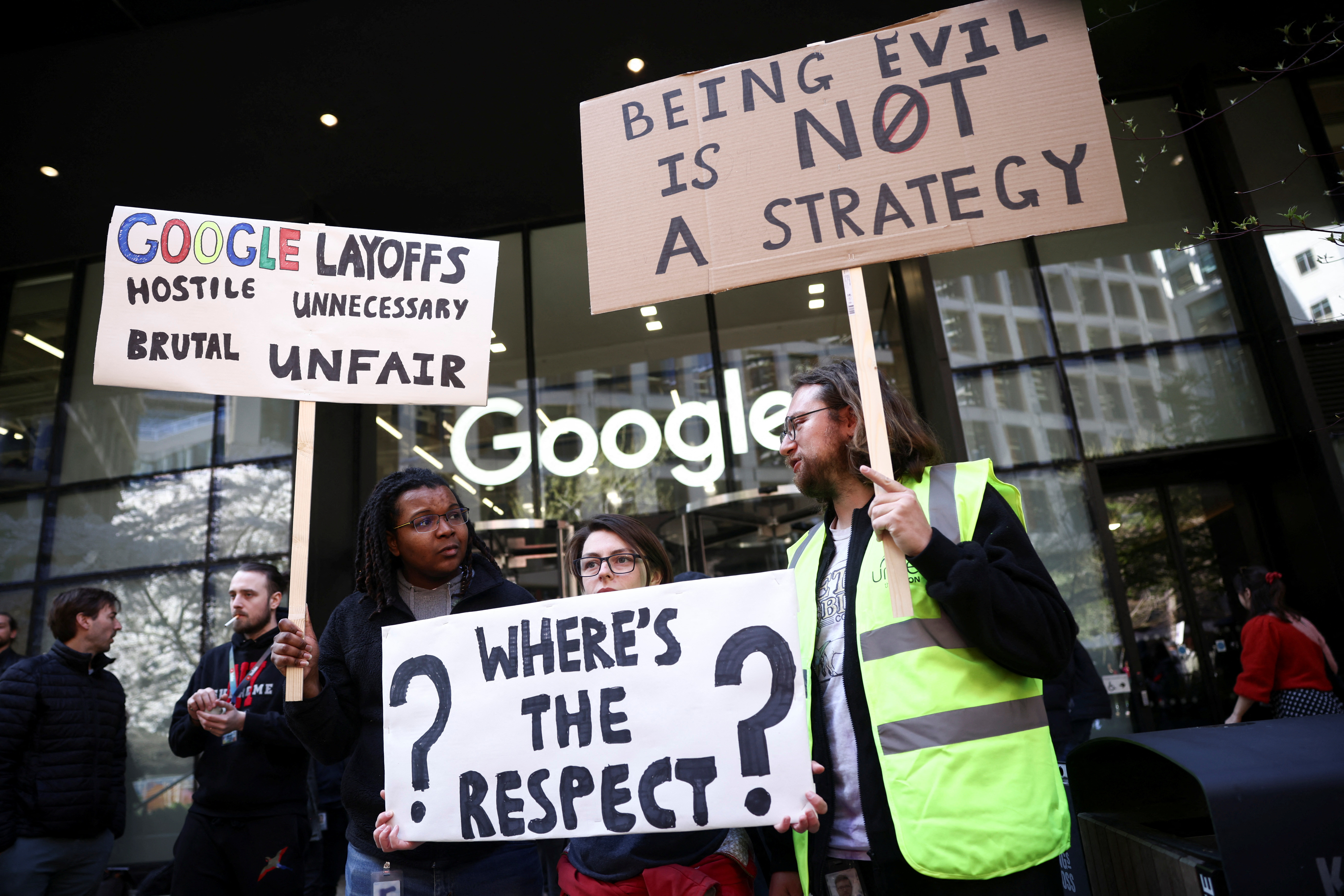 Google workers demonstrate outside company's HQ in London