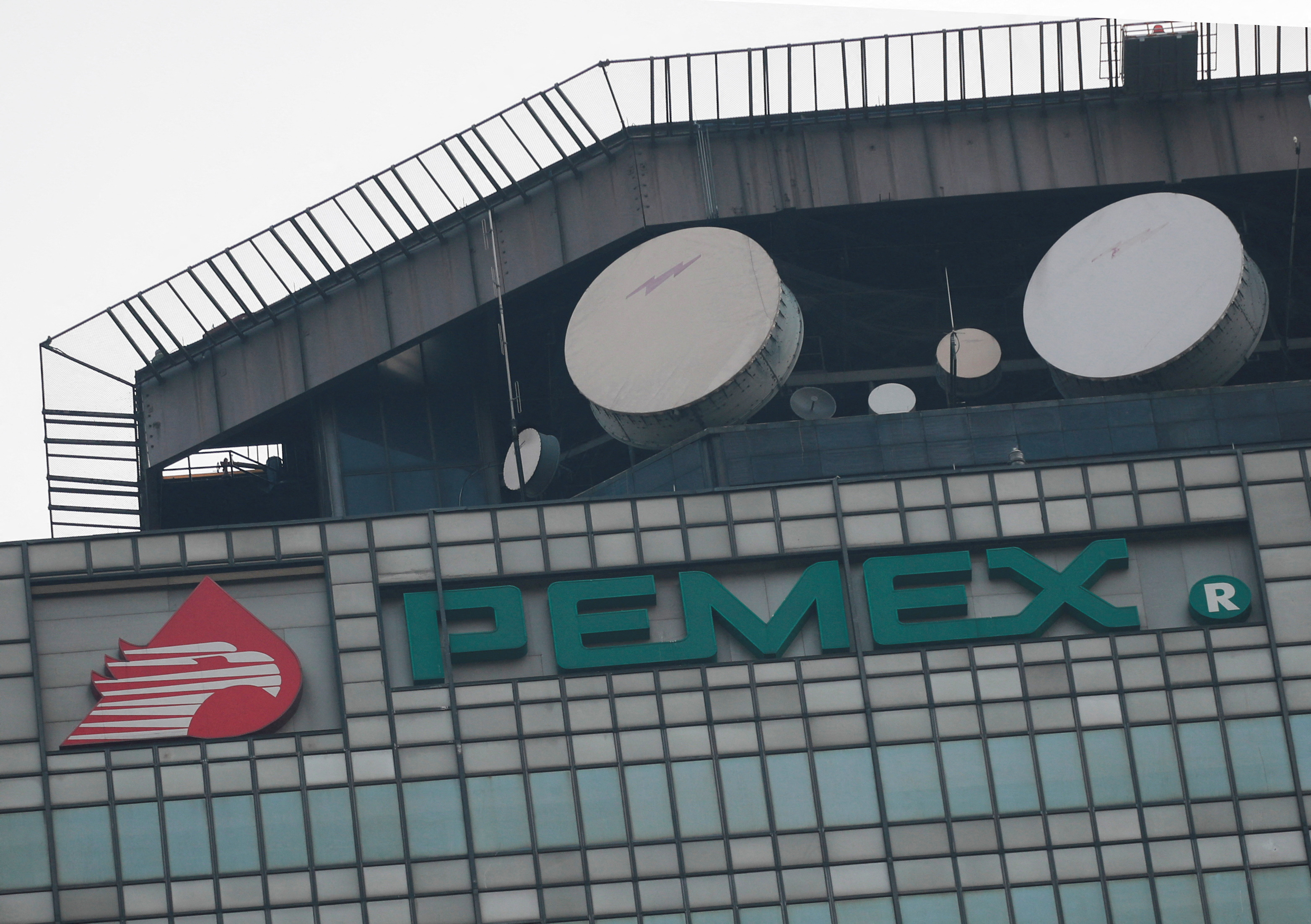 The logo of Mexican state oil company Pemex is pictured at its headquarters, in Mexico City