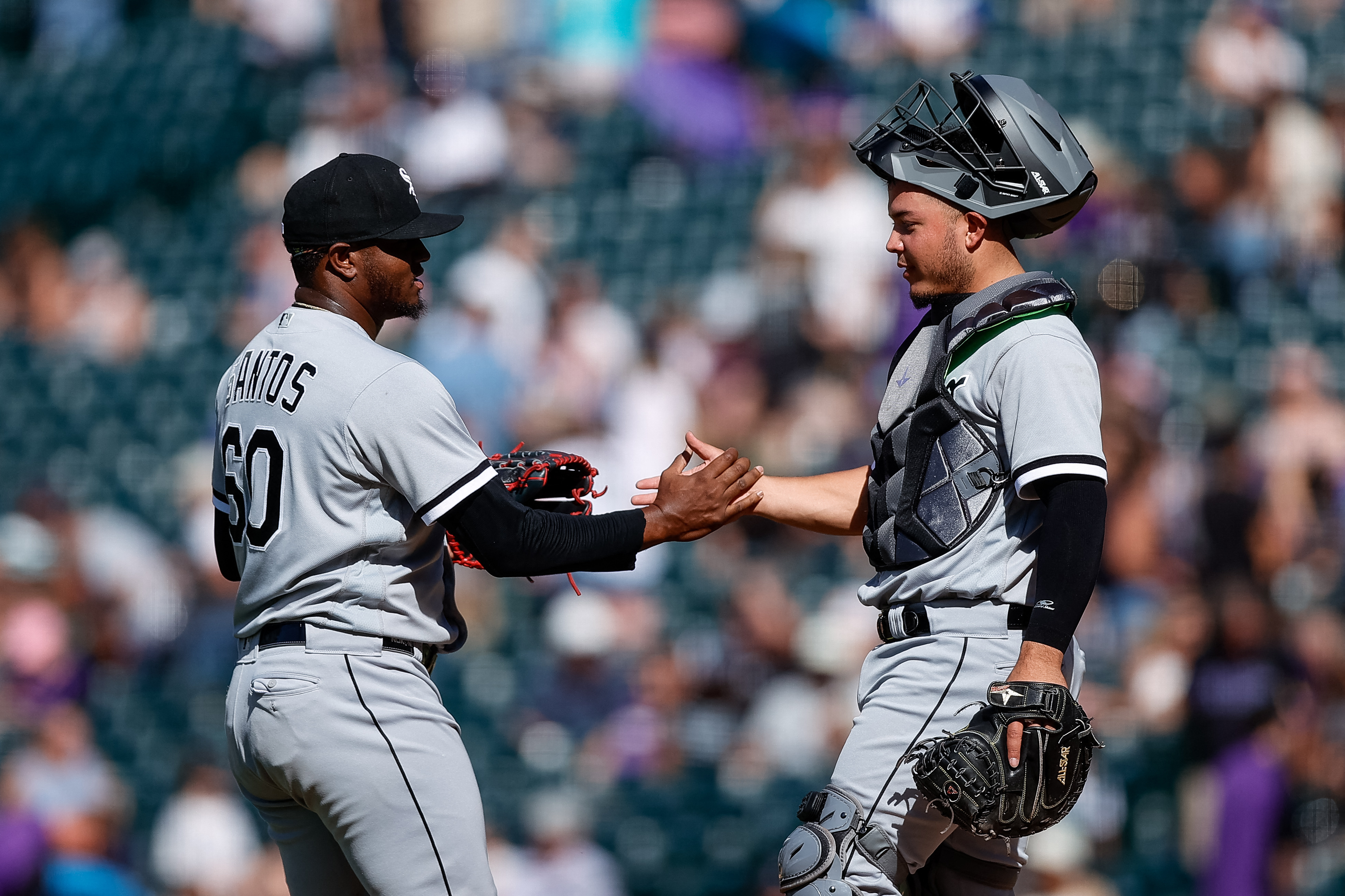 Chicago White Sox third baseman Yoan Moncada (10) swings at the pitch in an  MLB baseball game against the Colorado Rockies, Sunday, Aug. 20, 2023. The  White Sox defeated the Rockies 10-5