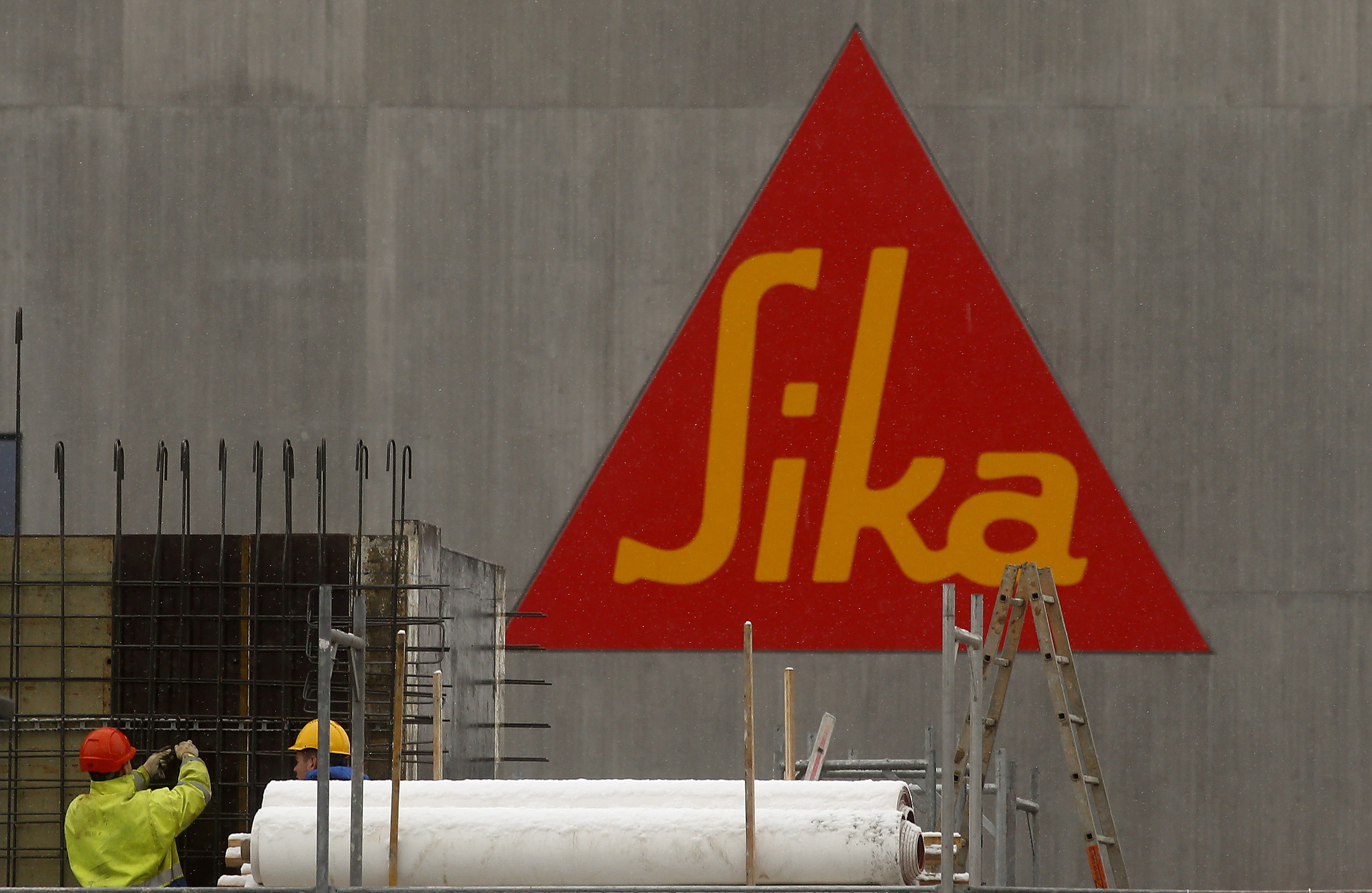 The company's logo of Swiss chemicals group Sika is seen at an office building in Zurich