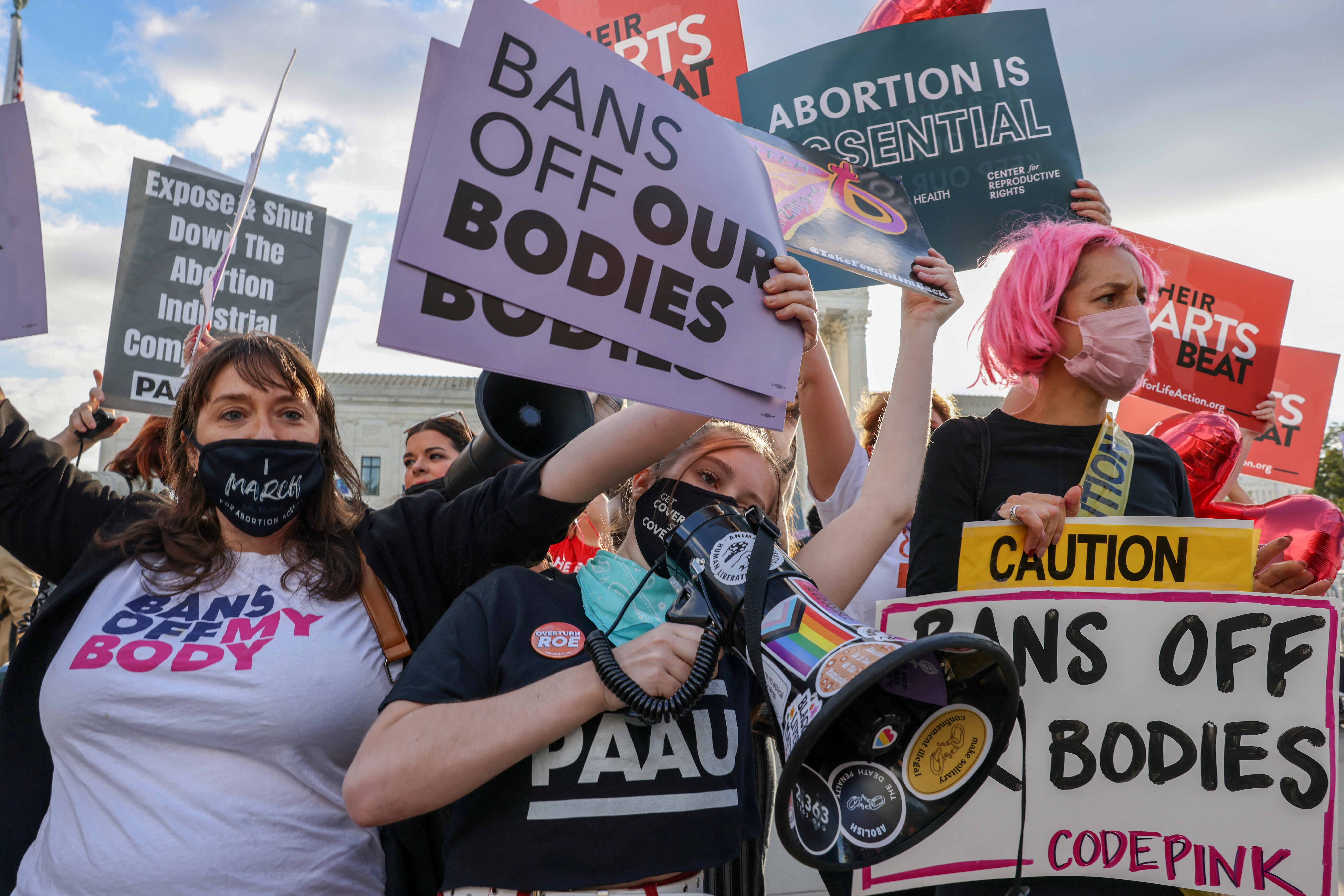 Protestors demonstrate outside U.S. Supreme Court as the court weighs Texas abortion law