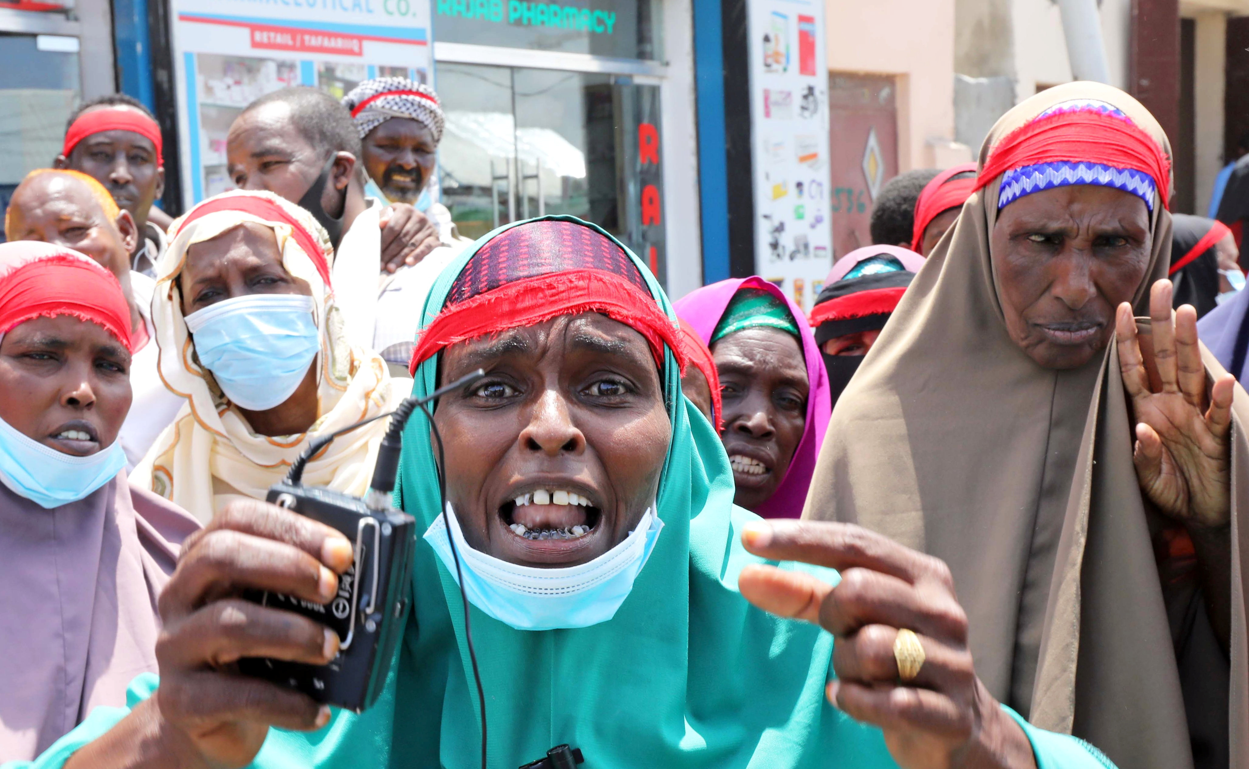 Somali women protest against AMISOM after deadly gunfight, in Mogadishu
