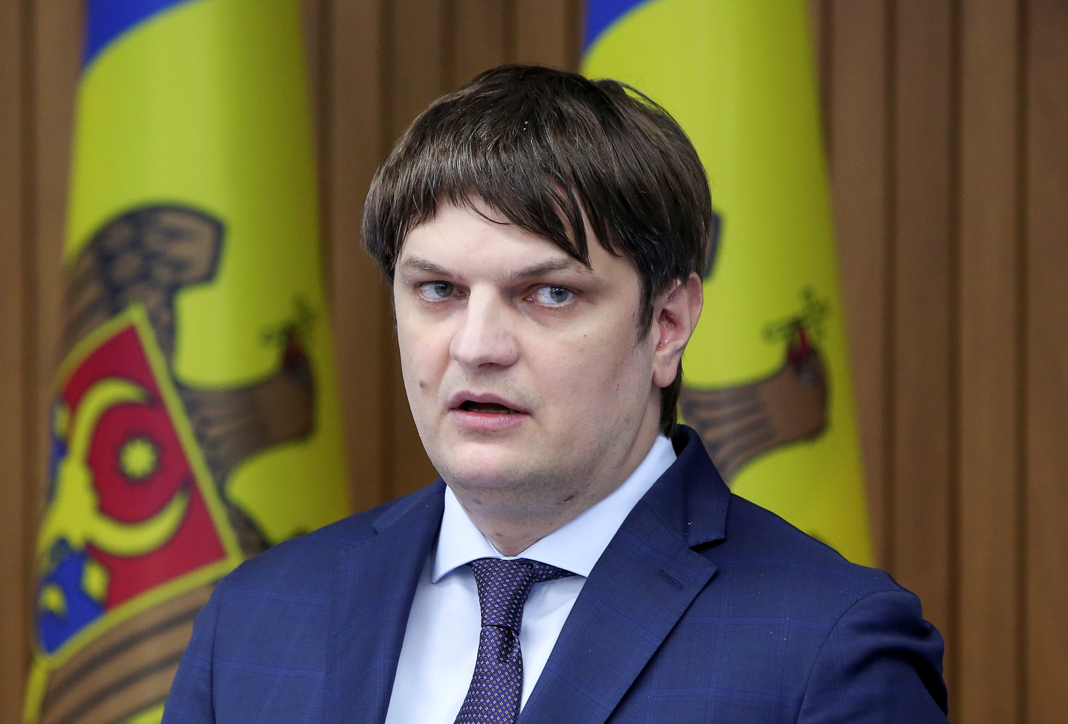 Moldovan Deputy Prime Minister Andrei Spinu attends a news conference in Chisinau