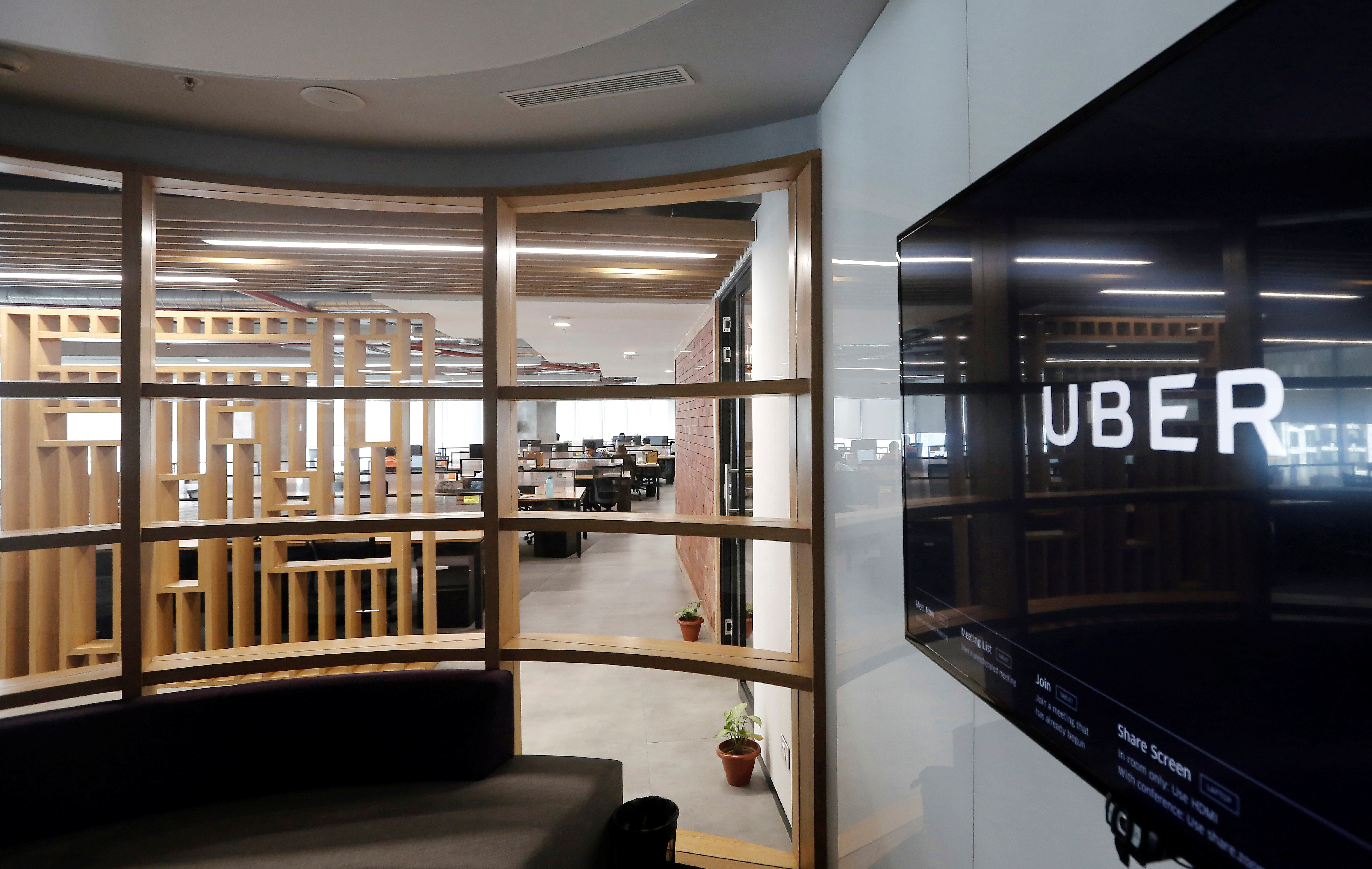 The interior of the office of ride-hailing service Uber is seen in this picture in Gurugram