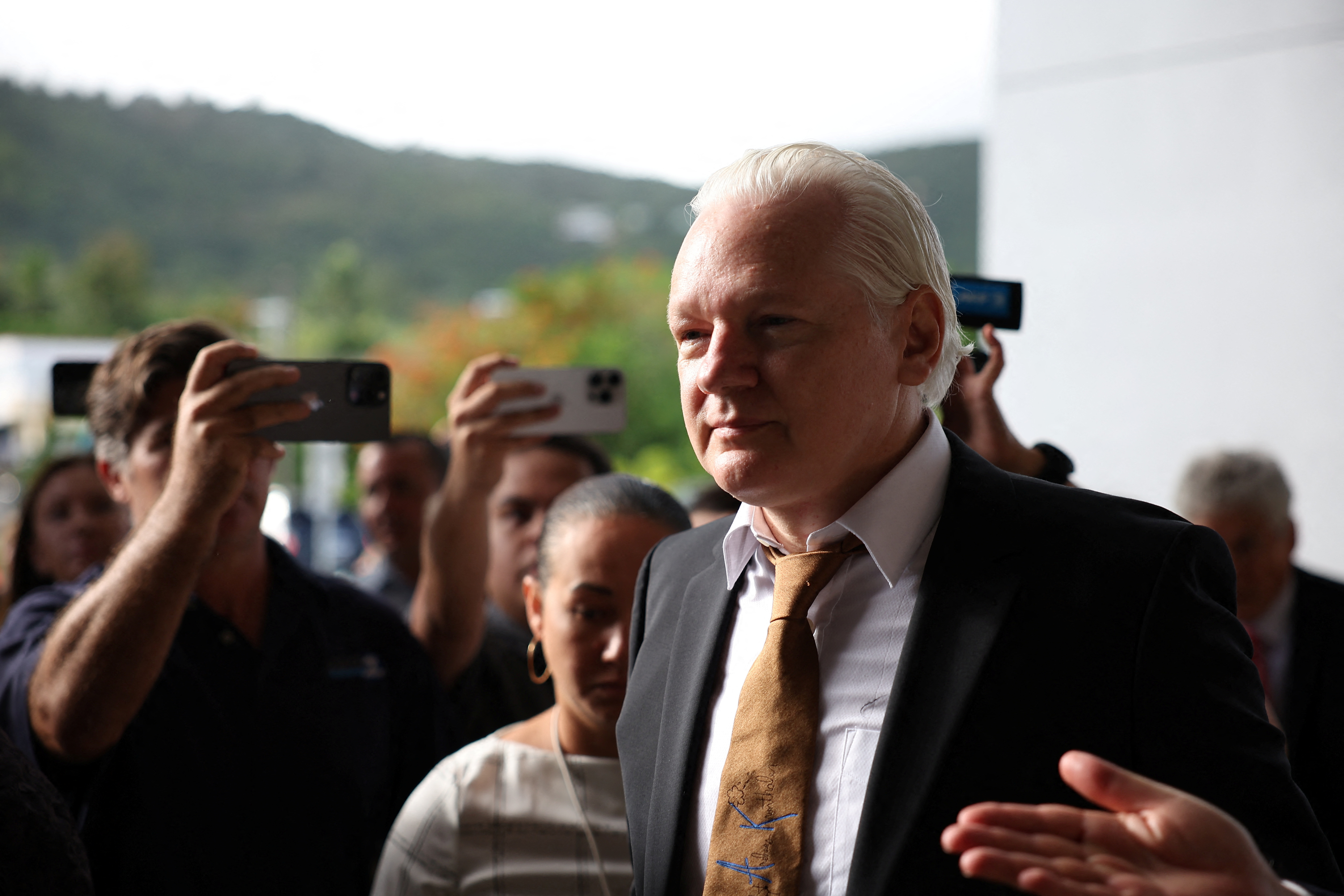 WikiLeaks founder Julian Assange appears at a U.S. District Court in Saipan