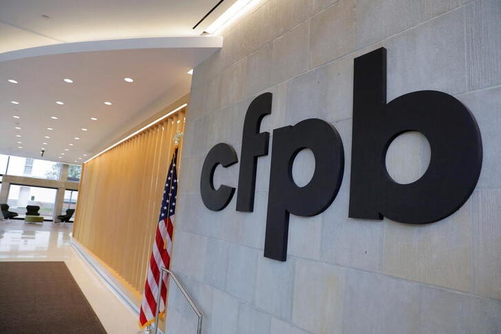Signage is seen at the Consumer Financial Protection Bureau (CFPB) headquarters in Washington, D.C.