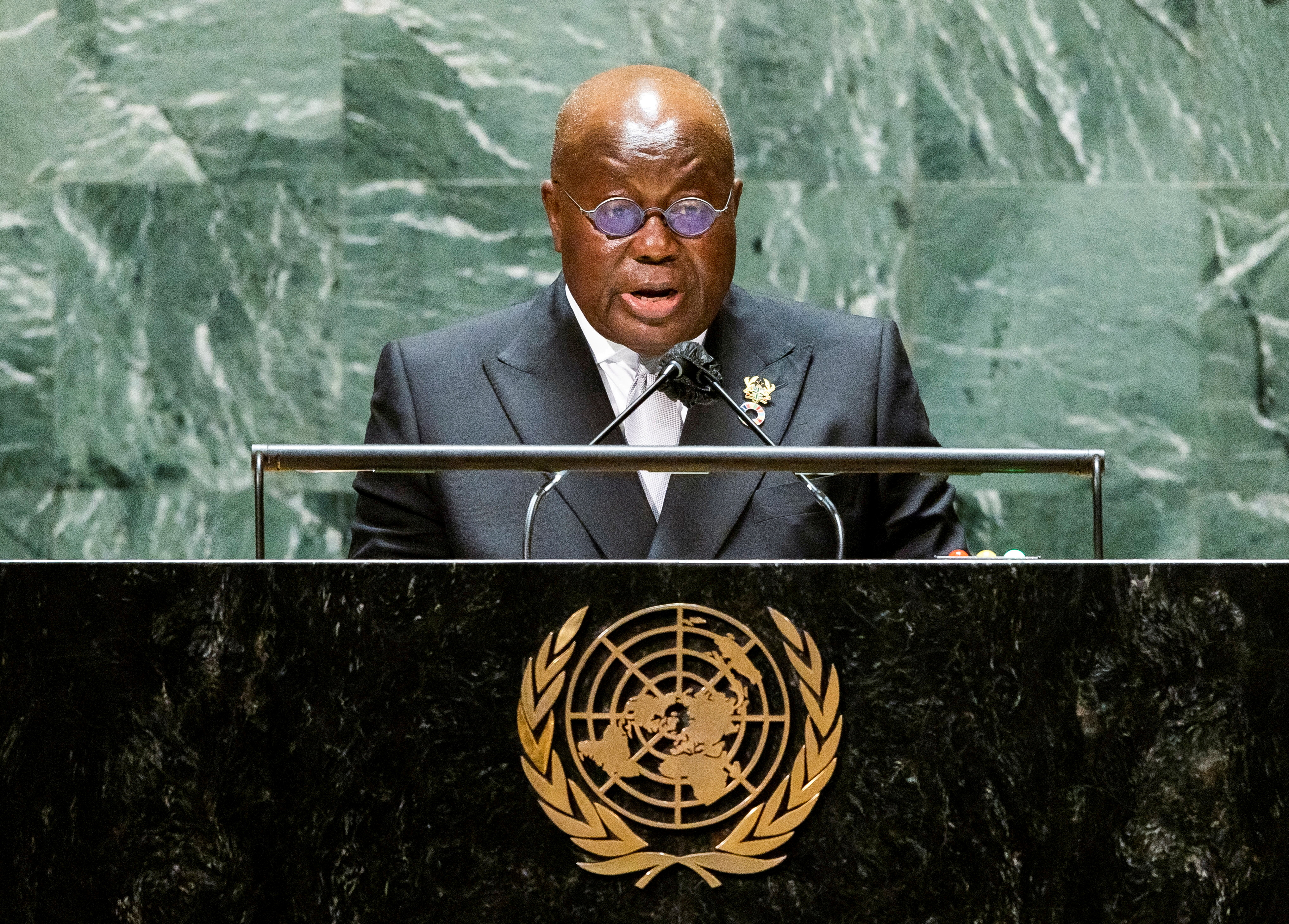 Ghana’s President Nana Addo Dankwa Akufo-Addo addresses the General Debate of the 76th Session of the United Nations General Assembly in New York City, U.S., September 22, 2021.