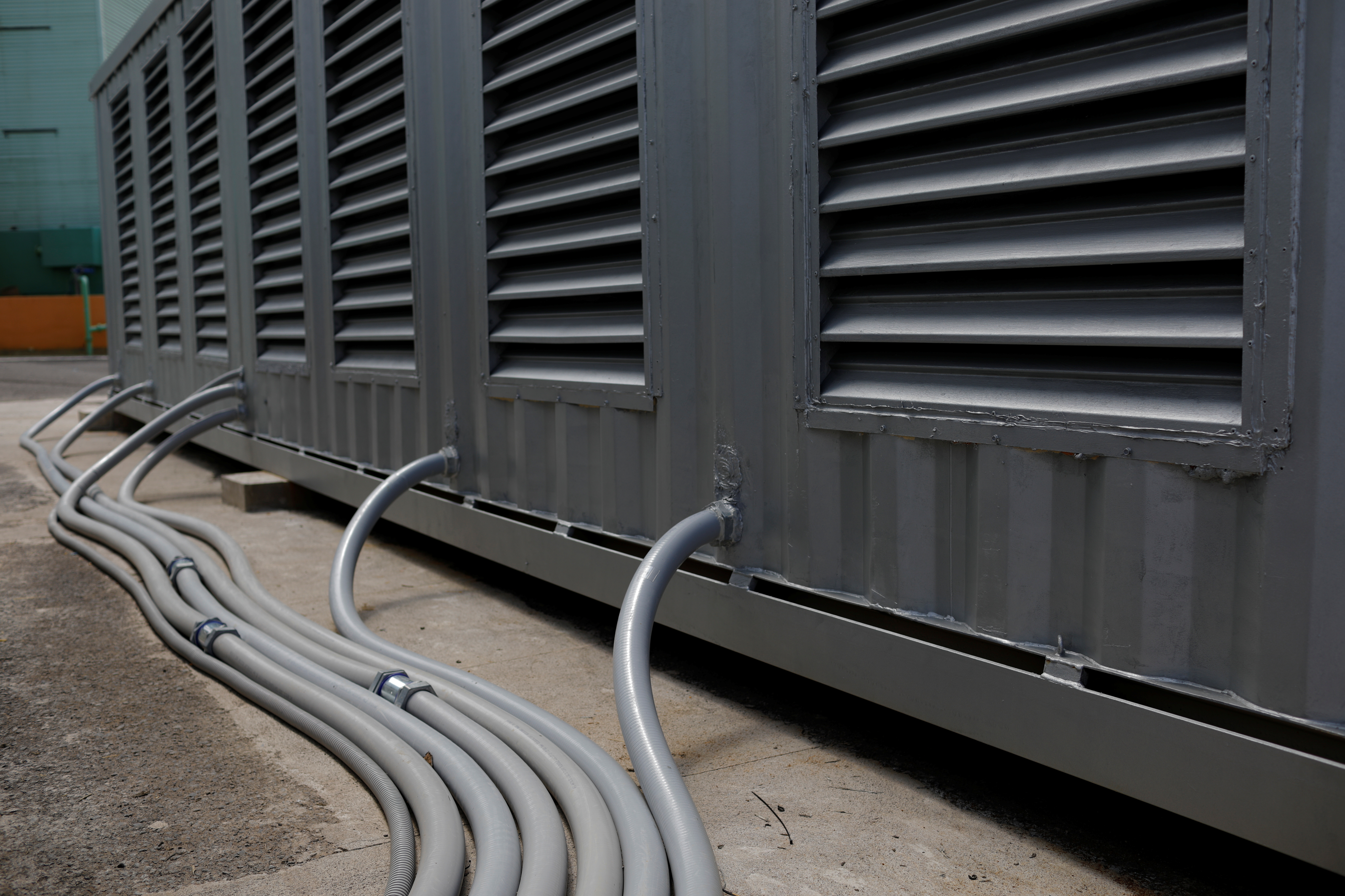 A detail of a container, where a Bitocoin mining facility is installed, is seen at the Berlin geothermal plant of La Geo electrical company, in Alegria