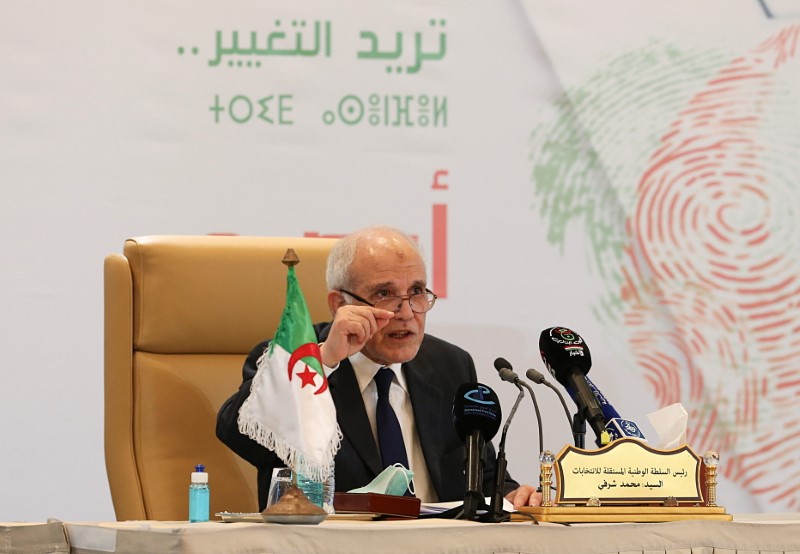 Algeria's election authority head Mohamed Chorfi speaks during a news conference to announce the results for the country's legislative elections in Algiers