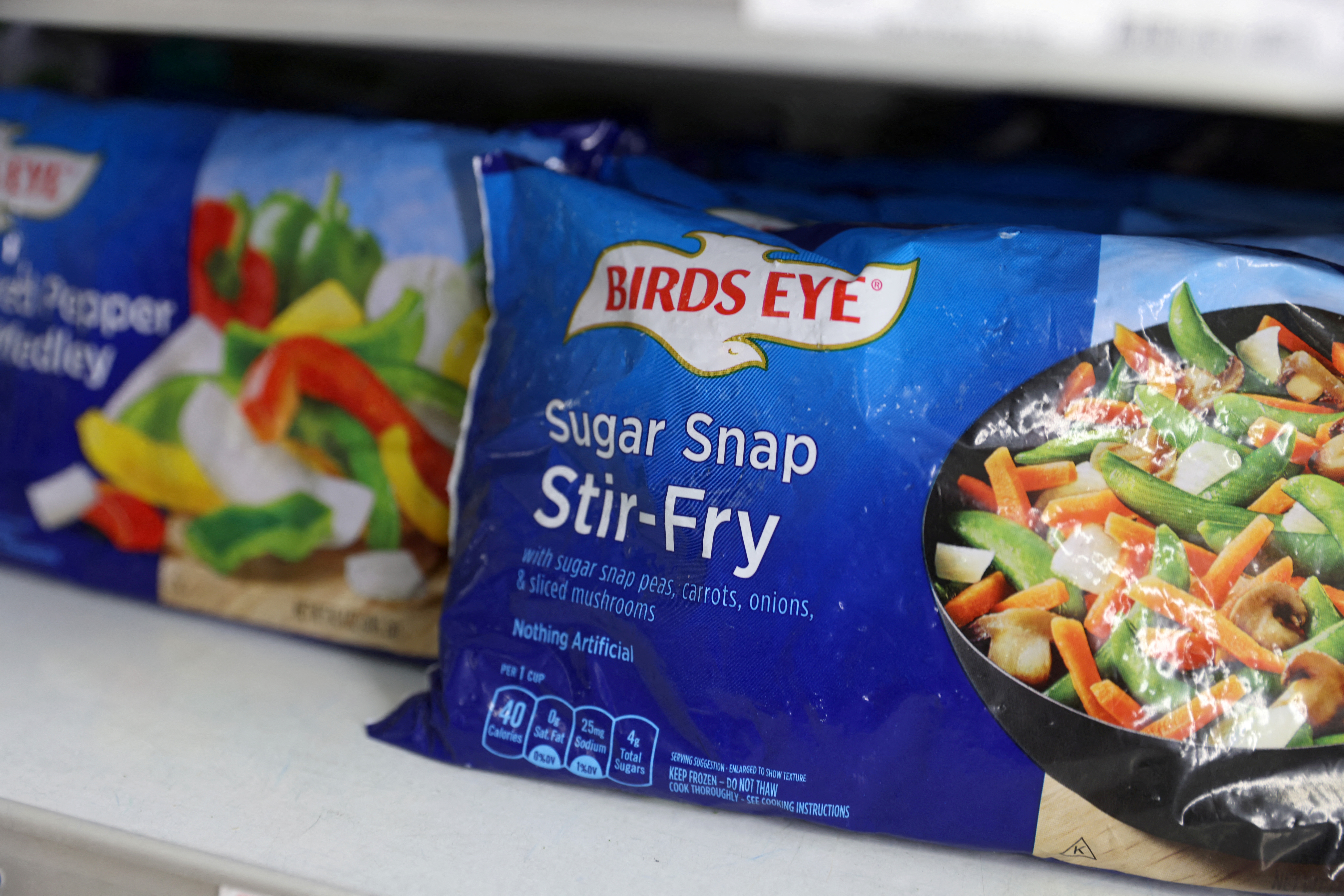Packets of Birds Eye foods, a brand owned by Conagra Brands, are seen in a store in Manhattan, New York