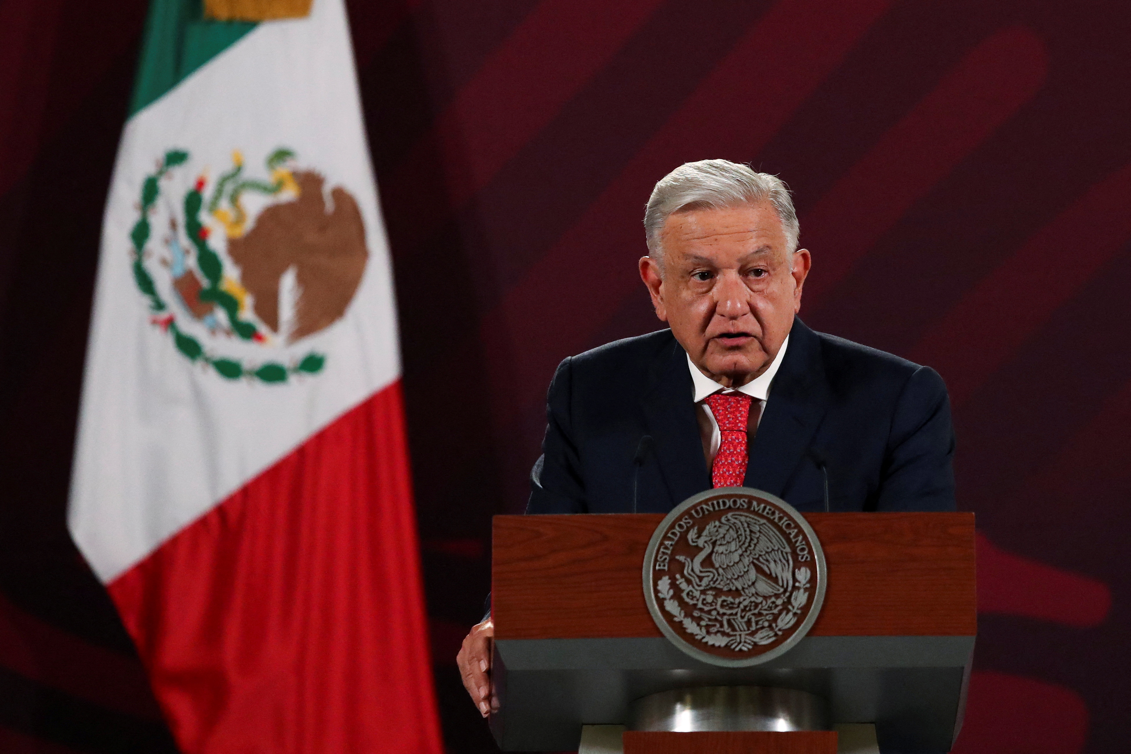 Mexico's President Lopez Obrador attends a press conference, in Mexico City