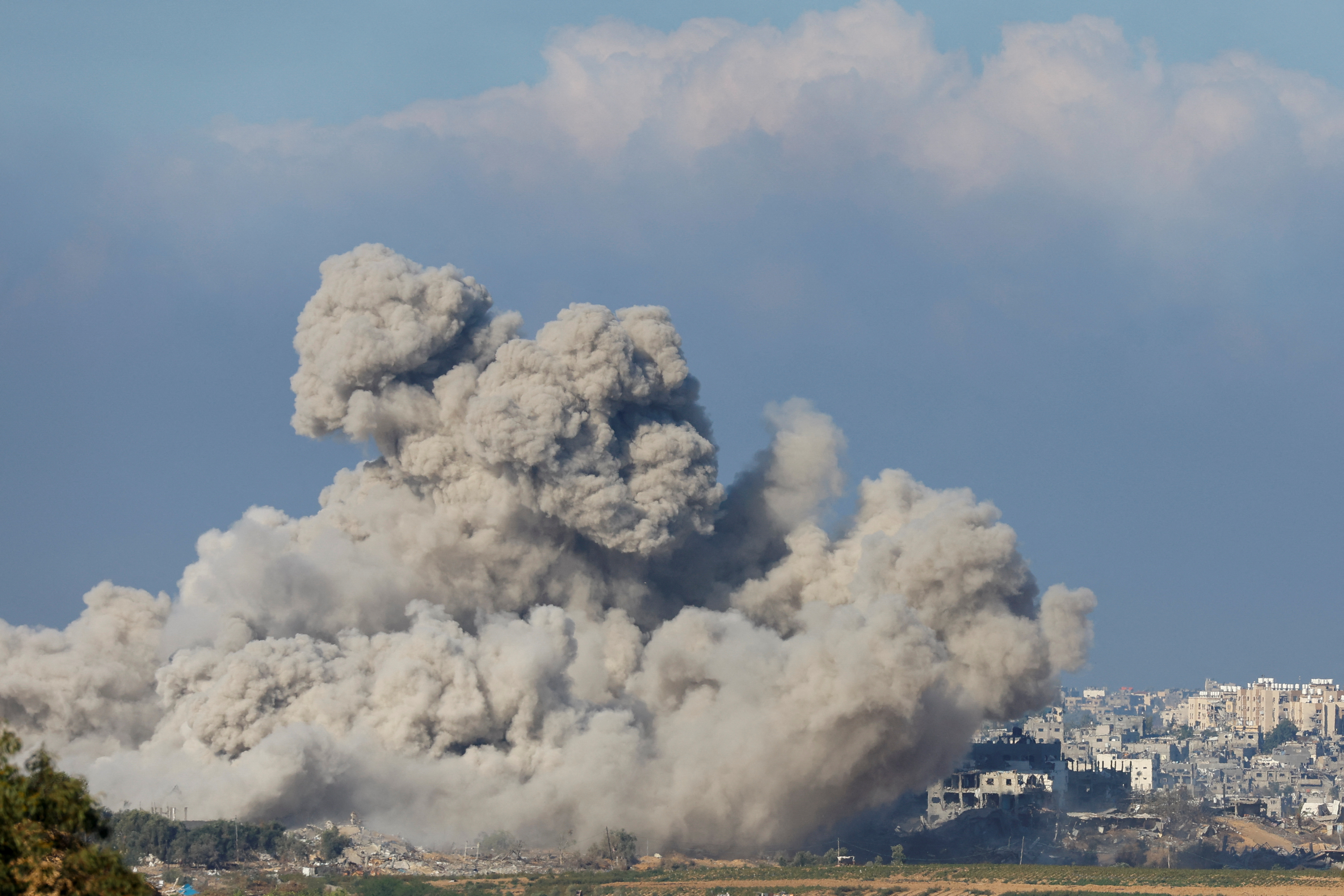 Smoke rises following an airstrike in Gaza, as seen from southern Israel, amid the ongoing conflict between Israel and the Palestinian group Hamas
