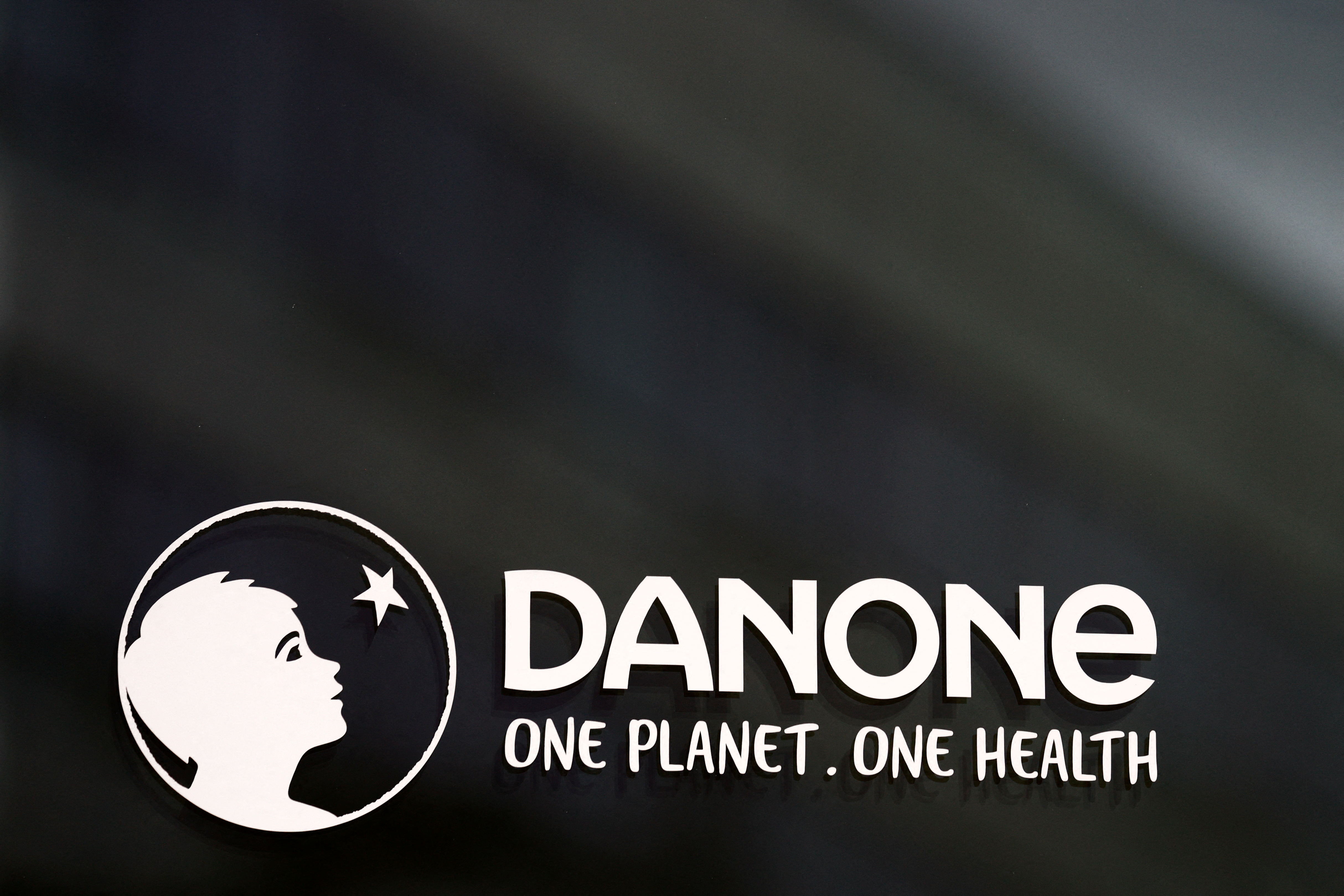Logo of French food group Danone at the company headquarters in Rueil-Malmaison