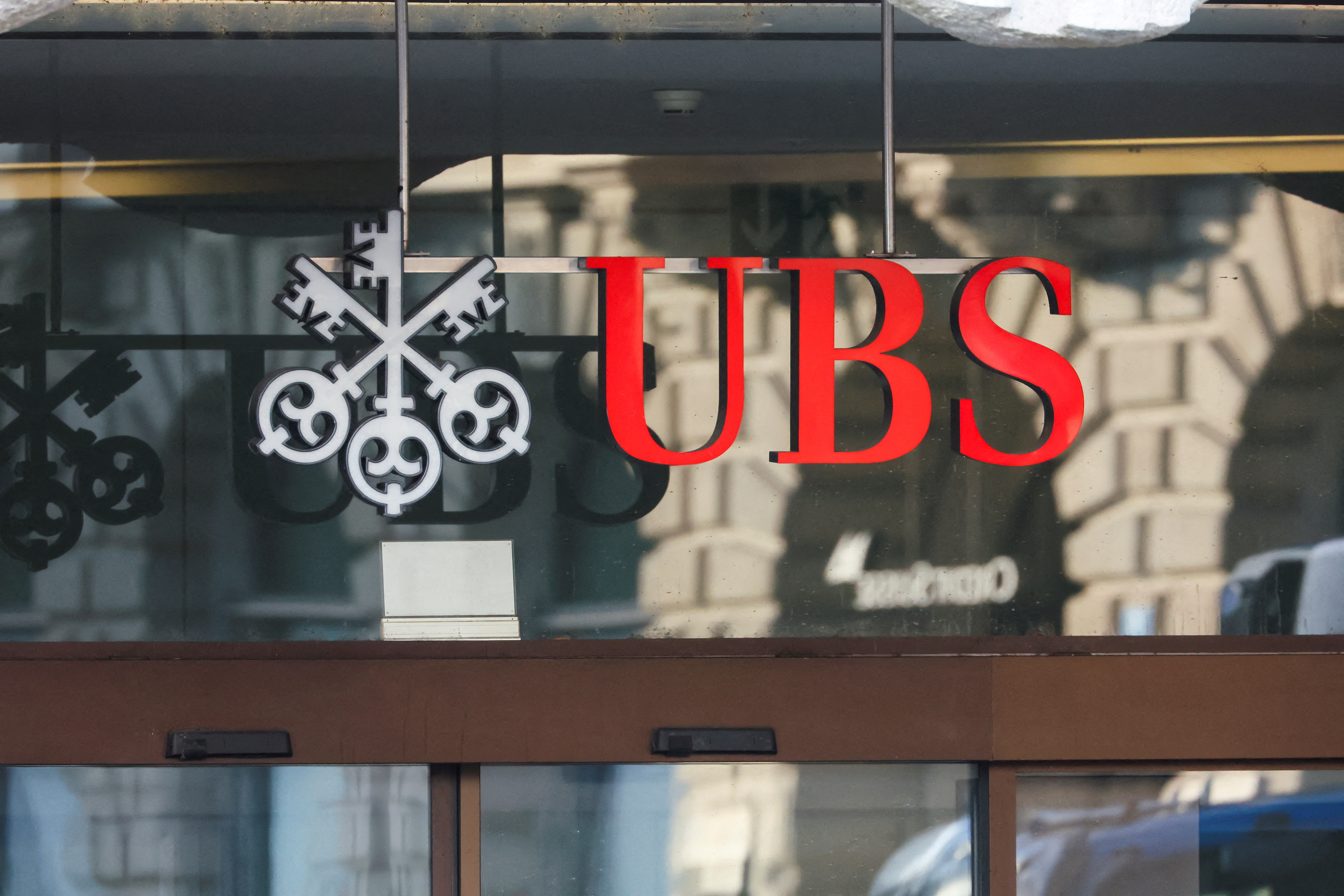 The logo of Swiss bank UBS is seen in Zurich