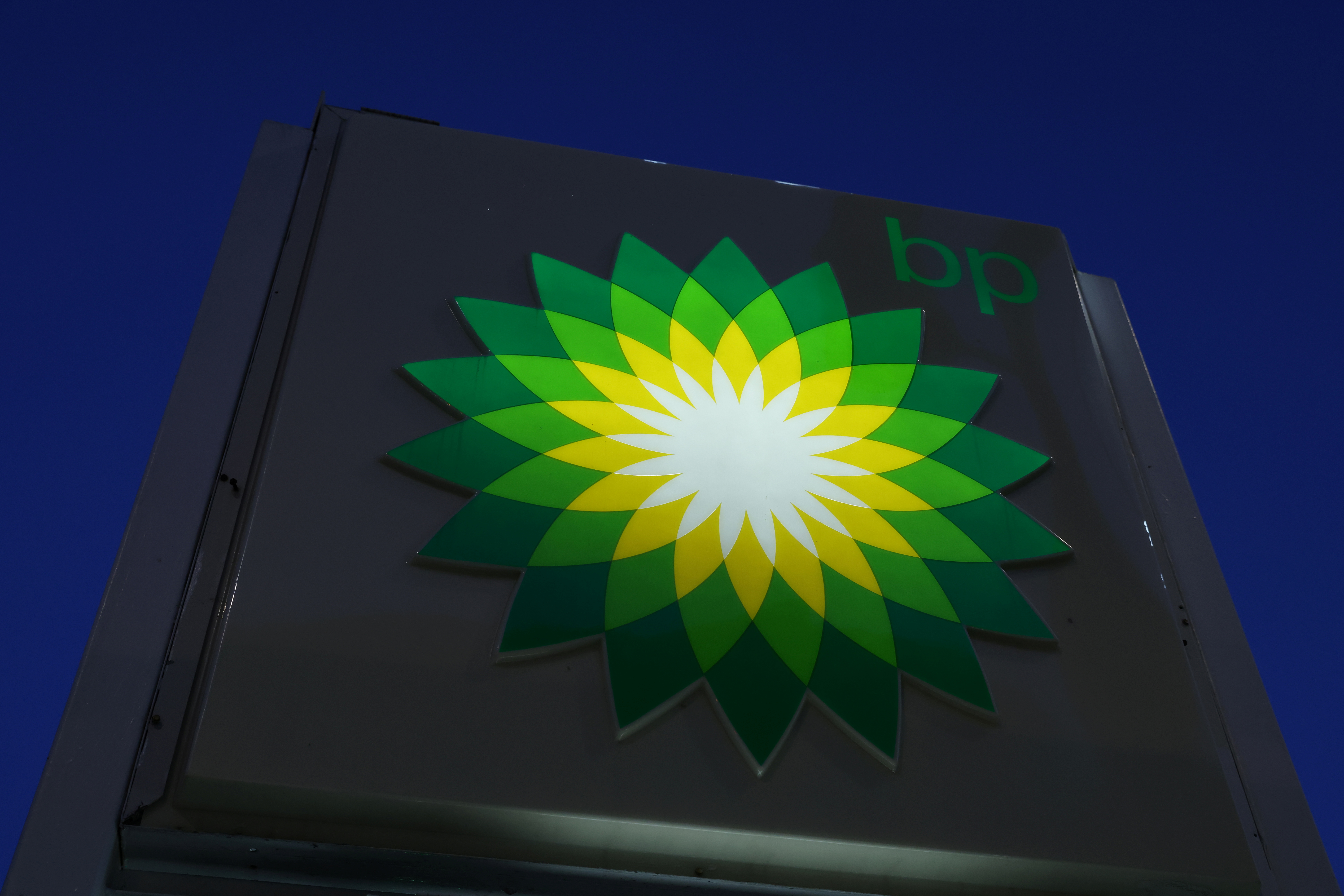 The BP logo is seen at a BP gas station in Manhattan, New York City, U.S., November 24, 2021. REUTERS/Andrew Kelly
