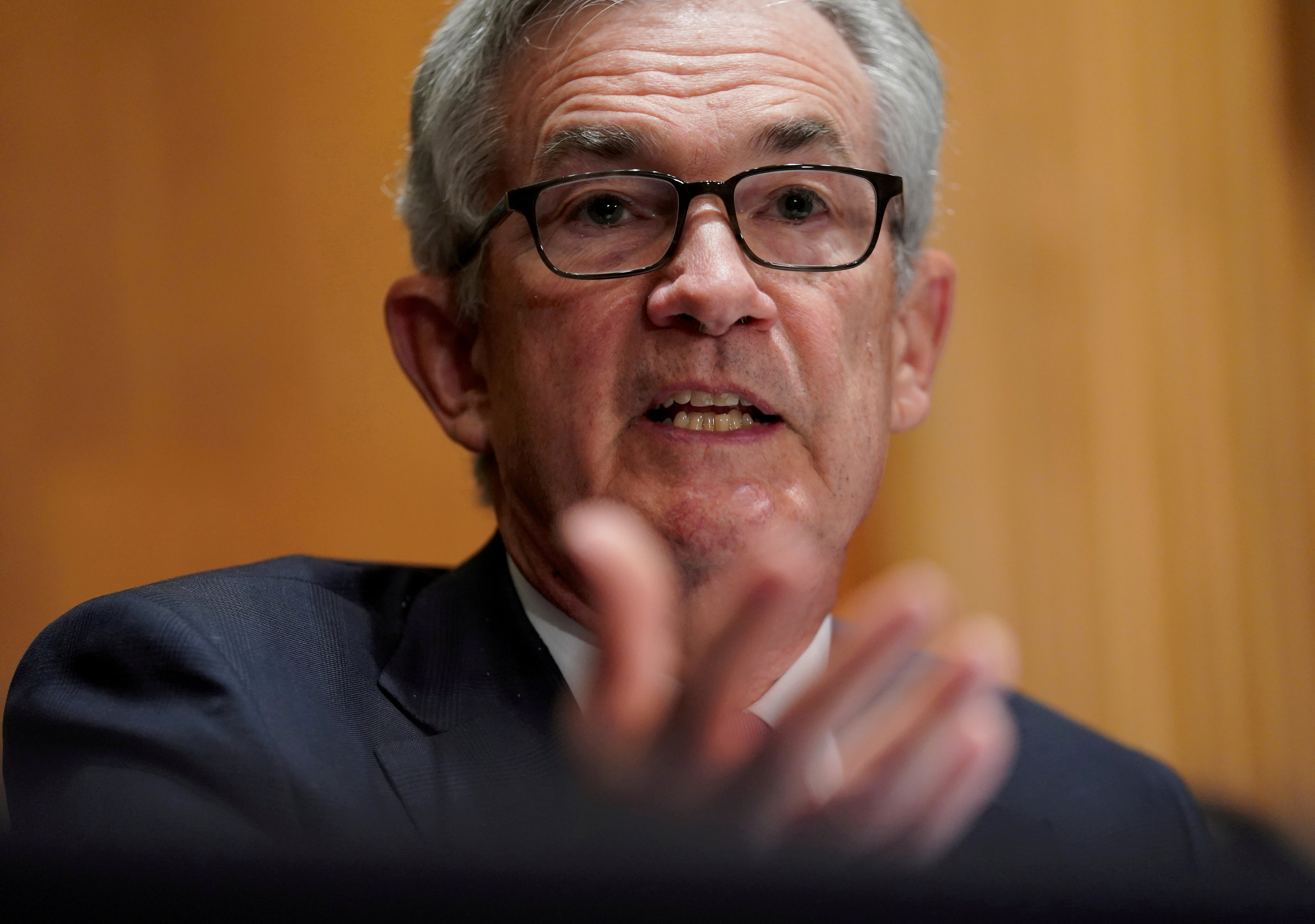 Federal Reserve Chair Jerome Powell testifies before a Senate Banking, Housing and Urban Affairs Committee hearing on 