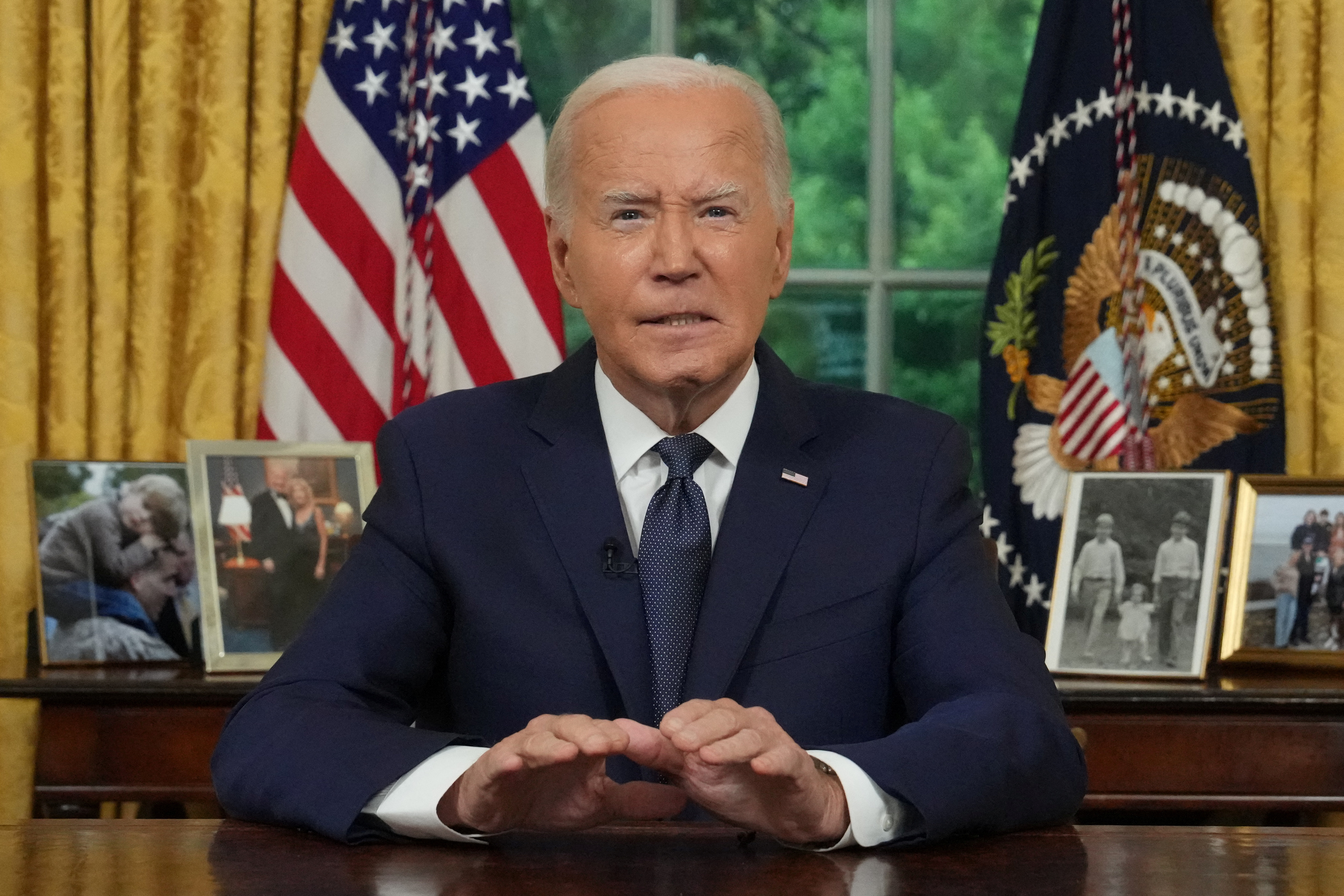 U.S. President Joe Biden addresses the nation from the Oval Office in the White House, in Washington