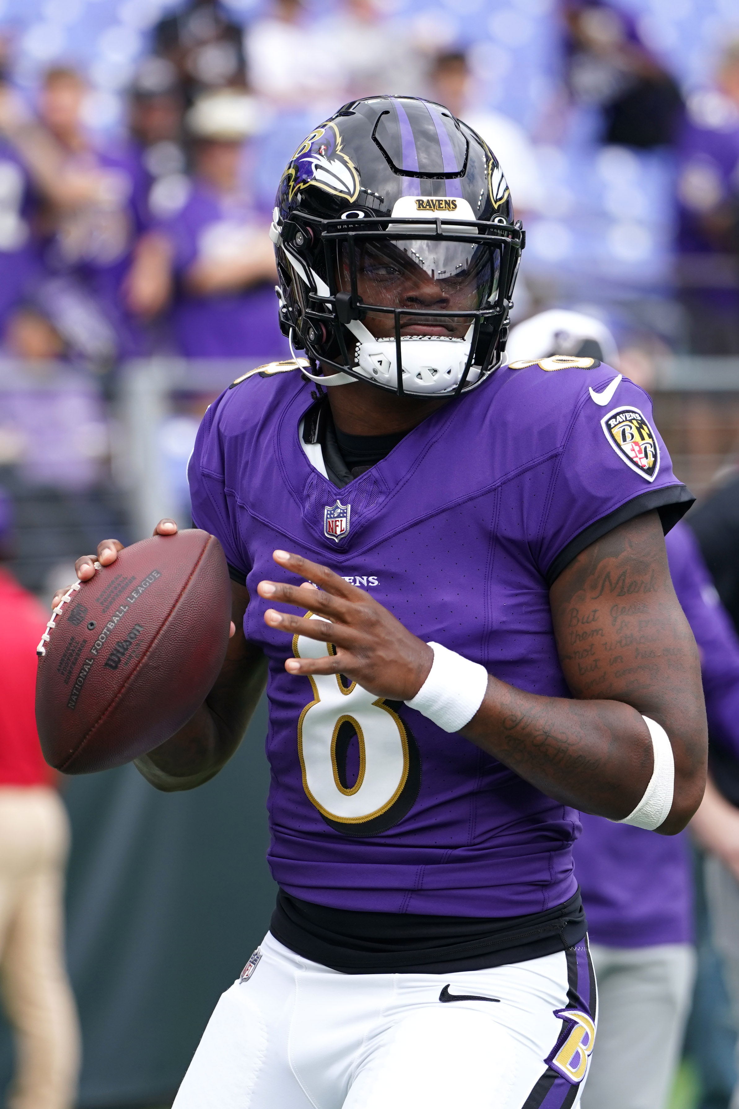 Baltimore, USA. 10th Sep, 2023. September 10, 2023: Baltimore Ravens QB  Lamar Jackson (8) in action during a game against the Houston Texans at M&T  Bank Stadium in Baltimore, MD. Photo/ Mike