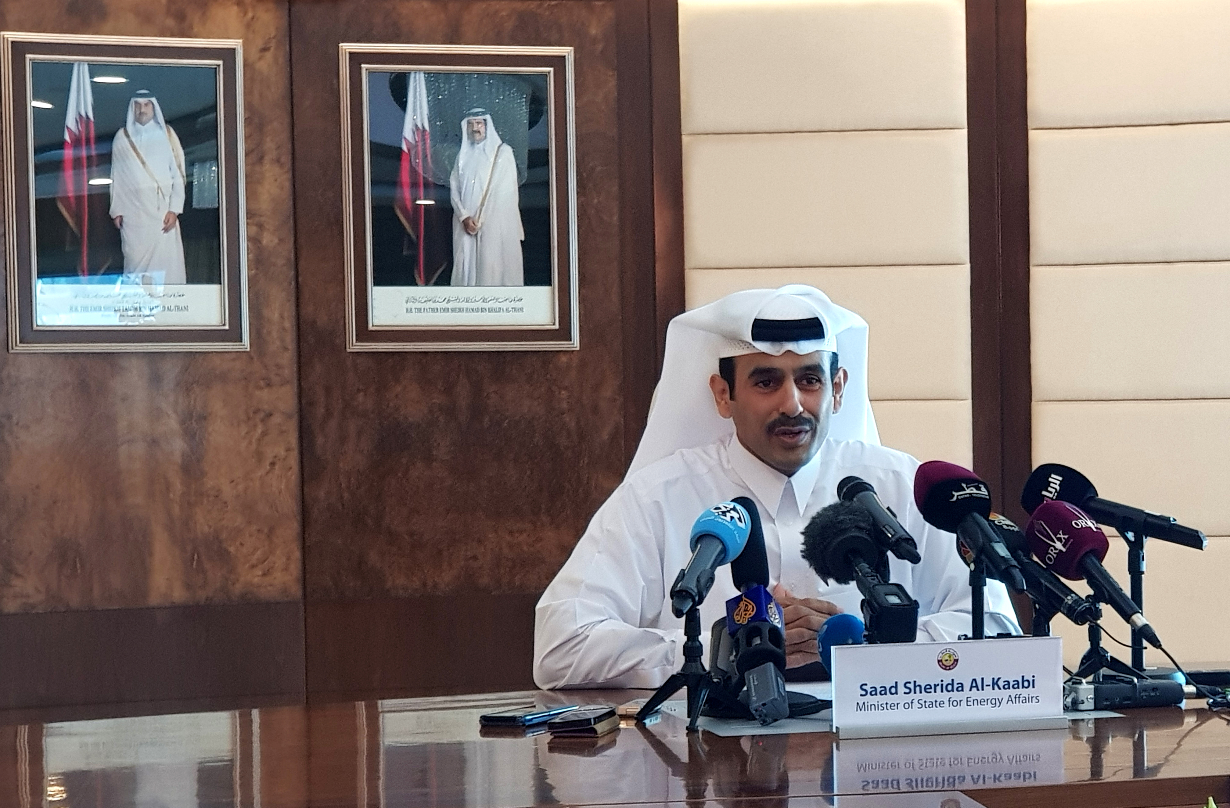 Saad al-Kaabi, Minister of State for Energy Affairs, speaks during a news conference in Doha