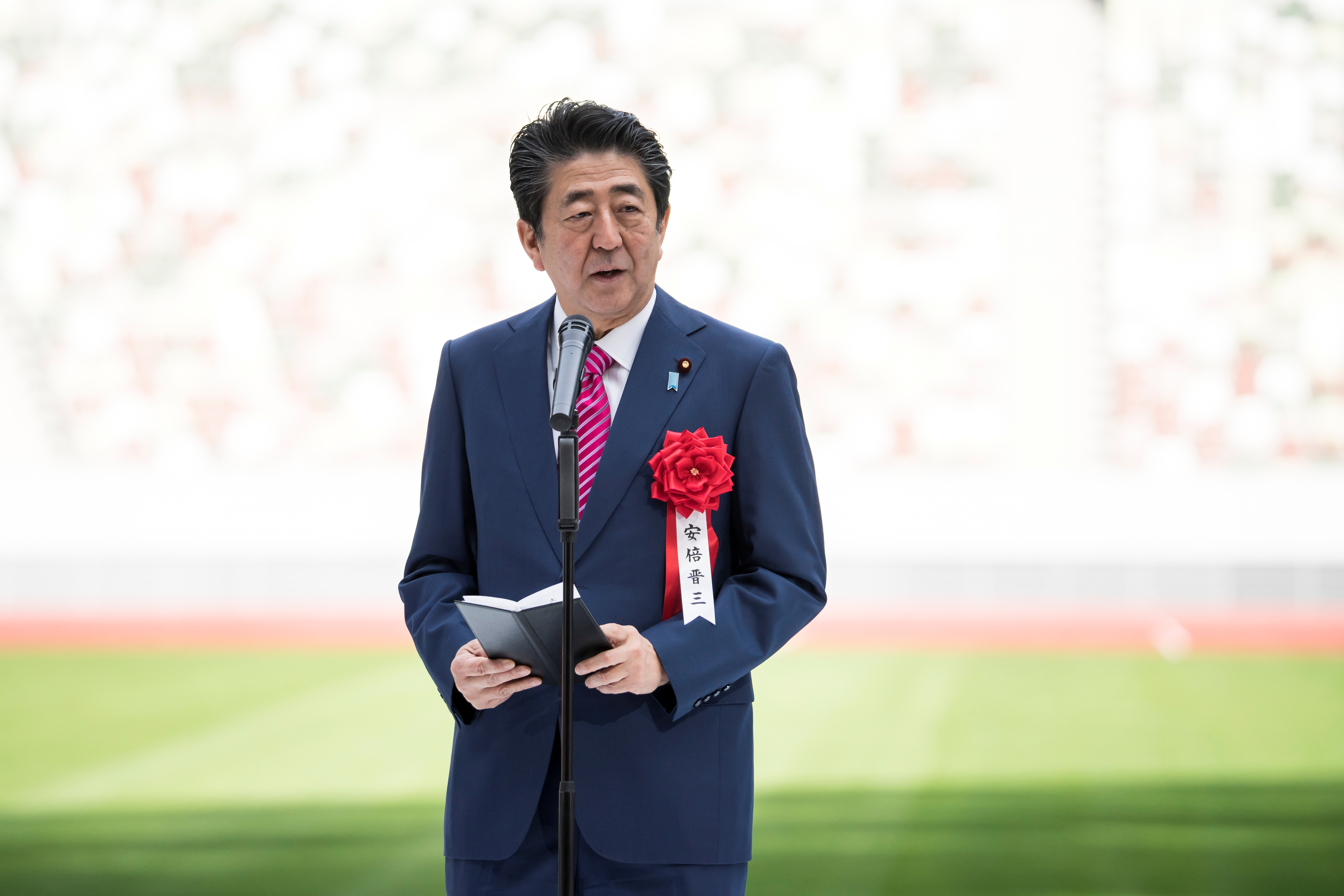 Japan's Prime Minister Shinzo Abe attends the construction completion ceremony of the New National Stadium on December 15, 2019 in Tokyo, Japan. Tomohiro Ohsumi/Pool via REUTERS