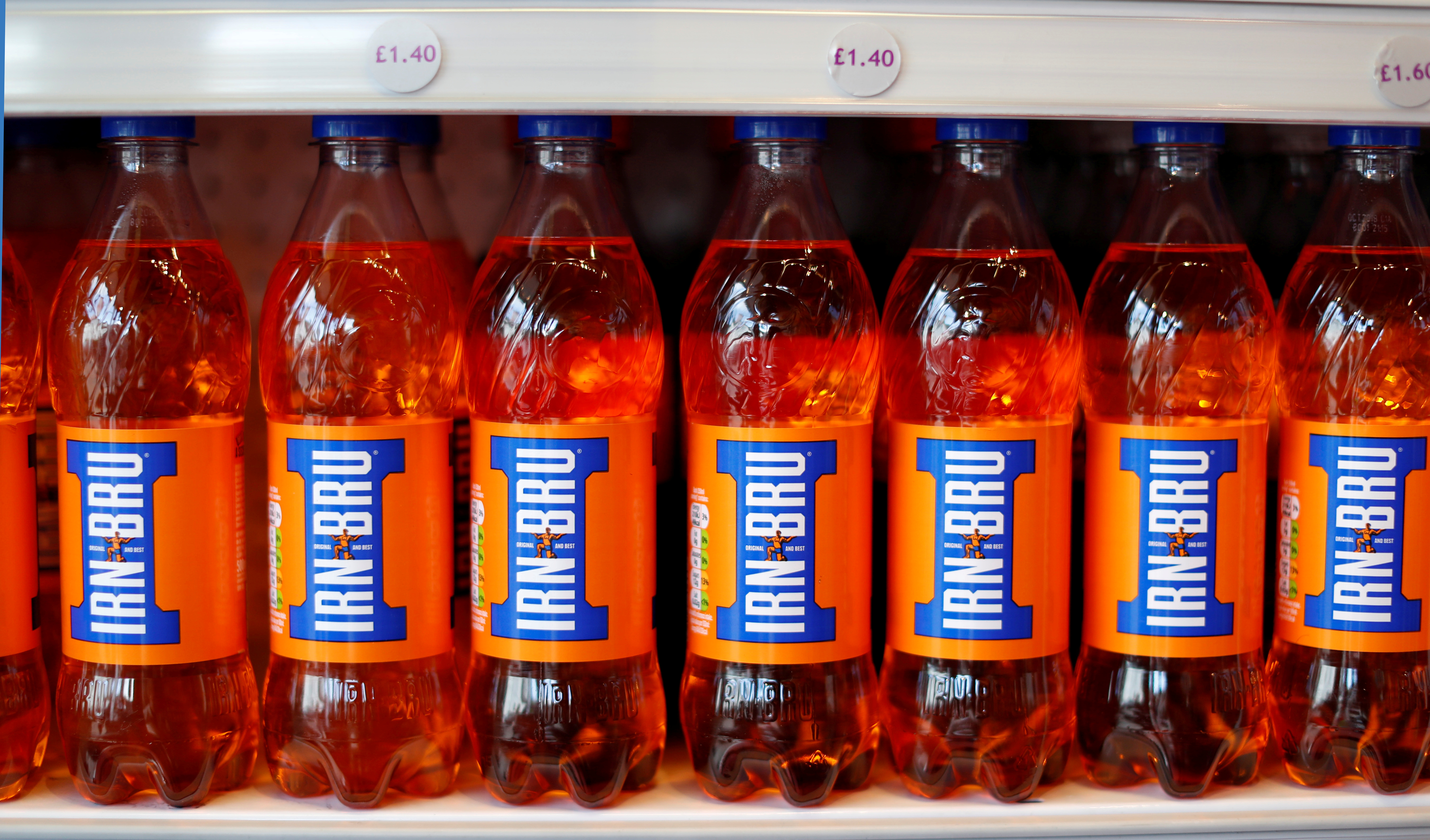 Irn Bru is seen on the shelves of Scotch Corner in Pitlochry, Scotland