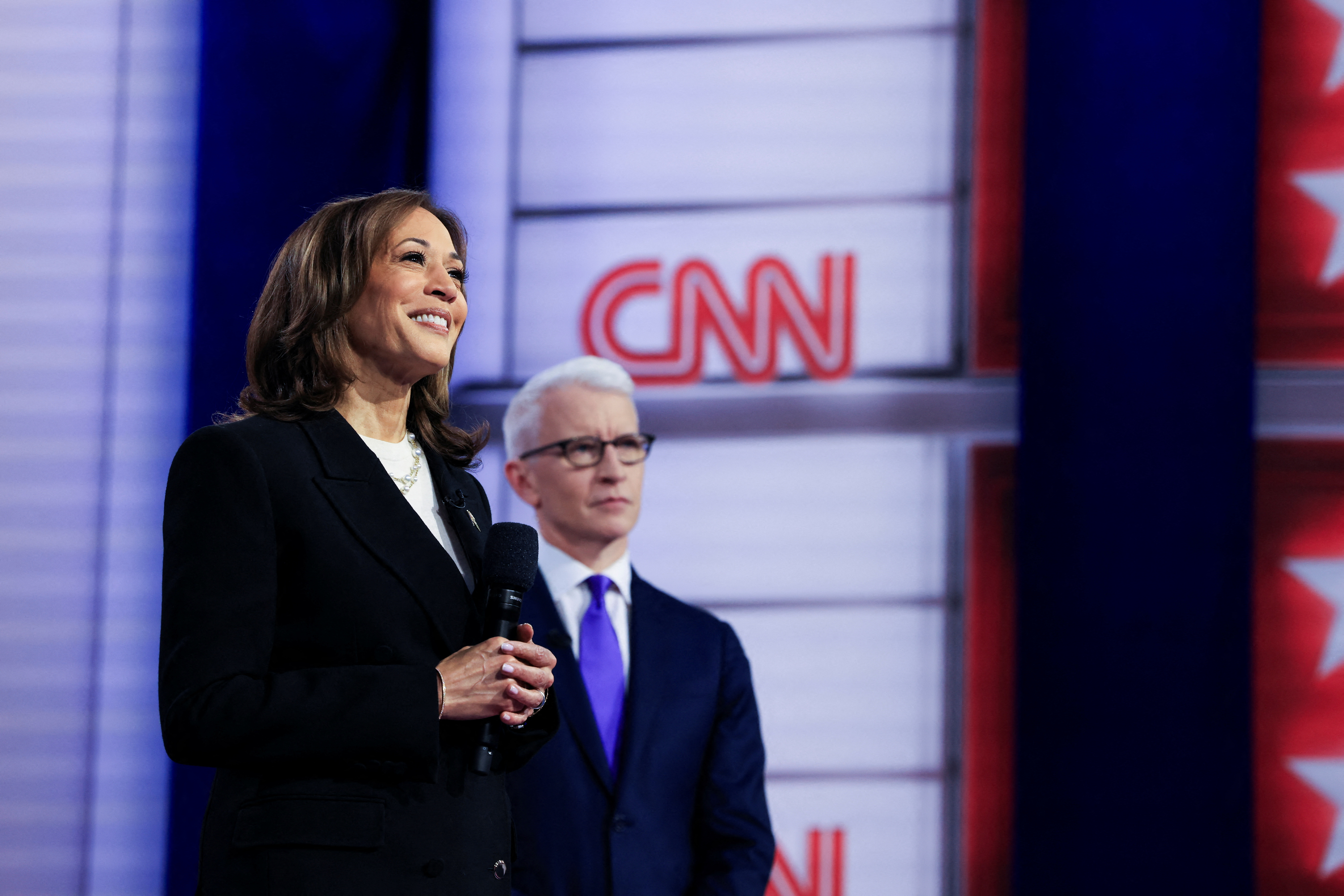 Democratic presidential nominee and U.S. Vice President Kamala Harris attends CNN town hall event in Aston, Delaware County, Pennsylvania