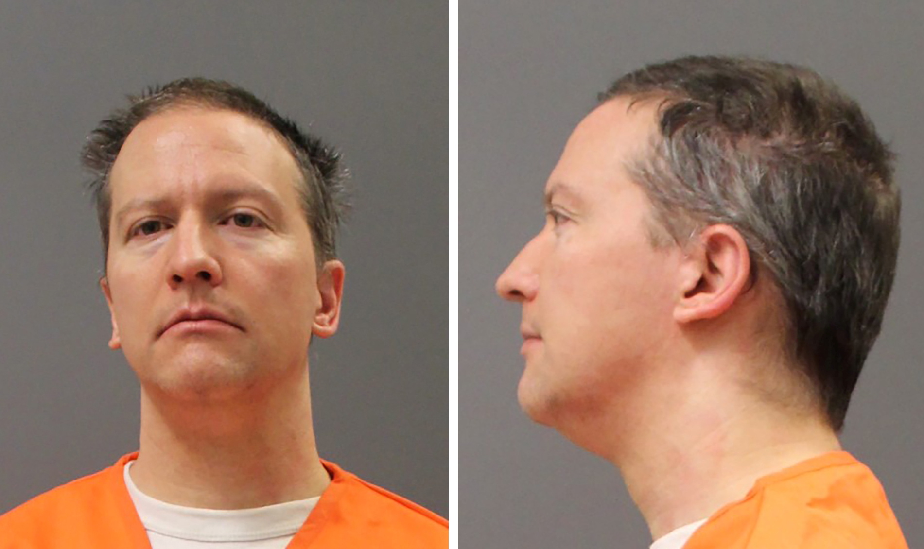 Former Minneapolis Police Officer Derek Chauvin is shown in a combination of police booking photos after a jury found him guilty on all counts in his trial for second-degree murder, third-degree murder and second-degree manslaughter in the death of George Floyd in Minneapolis, Minnesota, U.S. April 20, 2021.   Minnesota Department of Corrections/Handout via REUTERS 