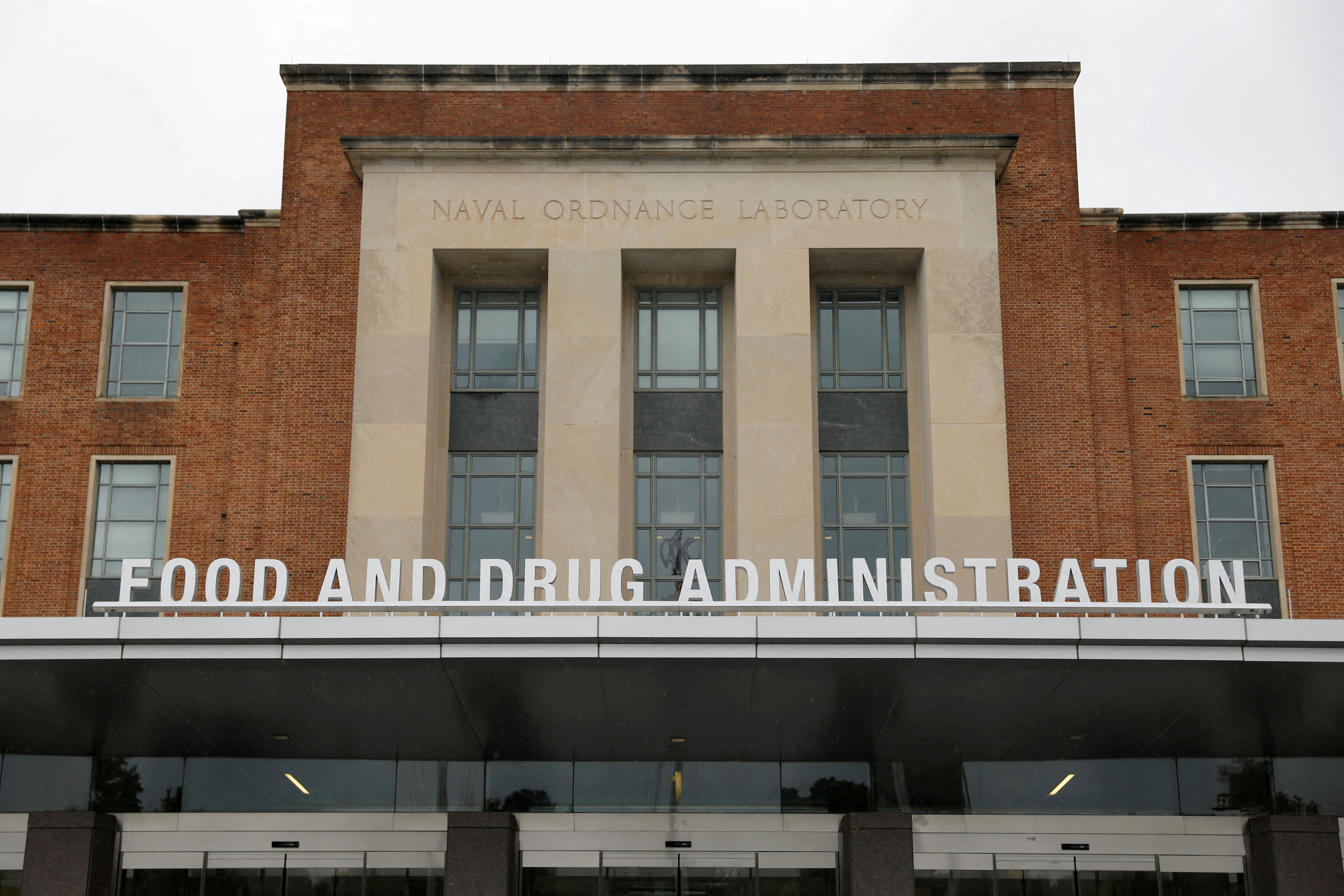 Signage is seen outside of FDA headquarters in White Oak, Maryland