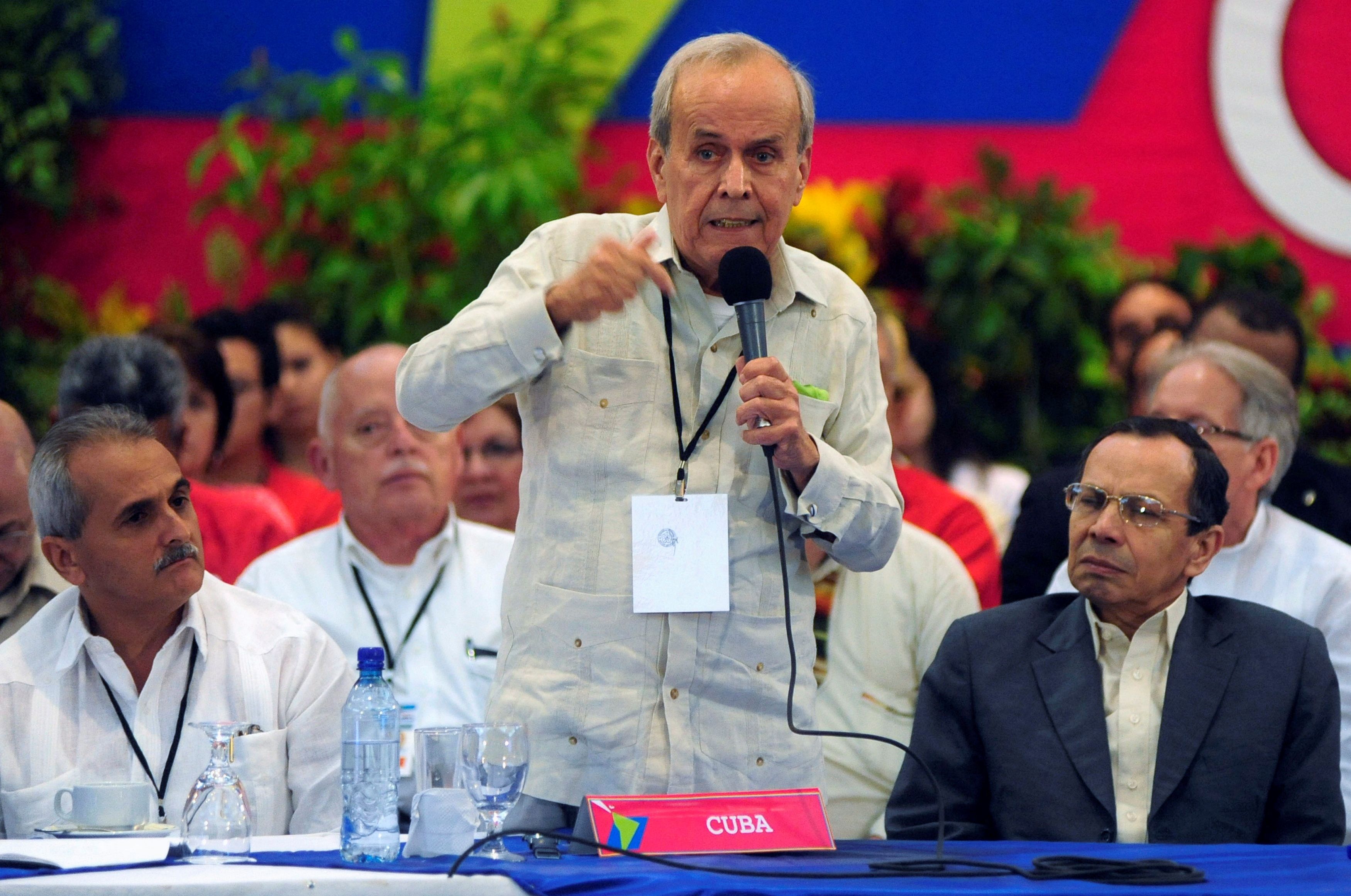 President of Cuba's National Assembly Ricardo Alarcon addresses the audience during the inauguration of the Foro de Sao Paulo (Sao Paulo meeting) in Managua
