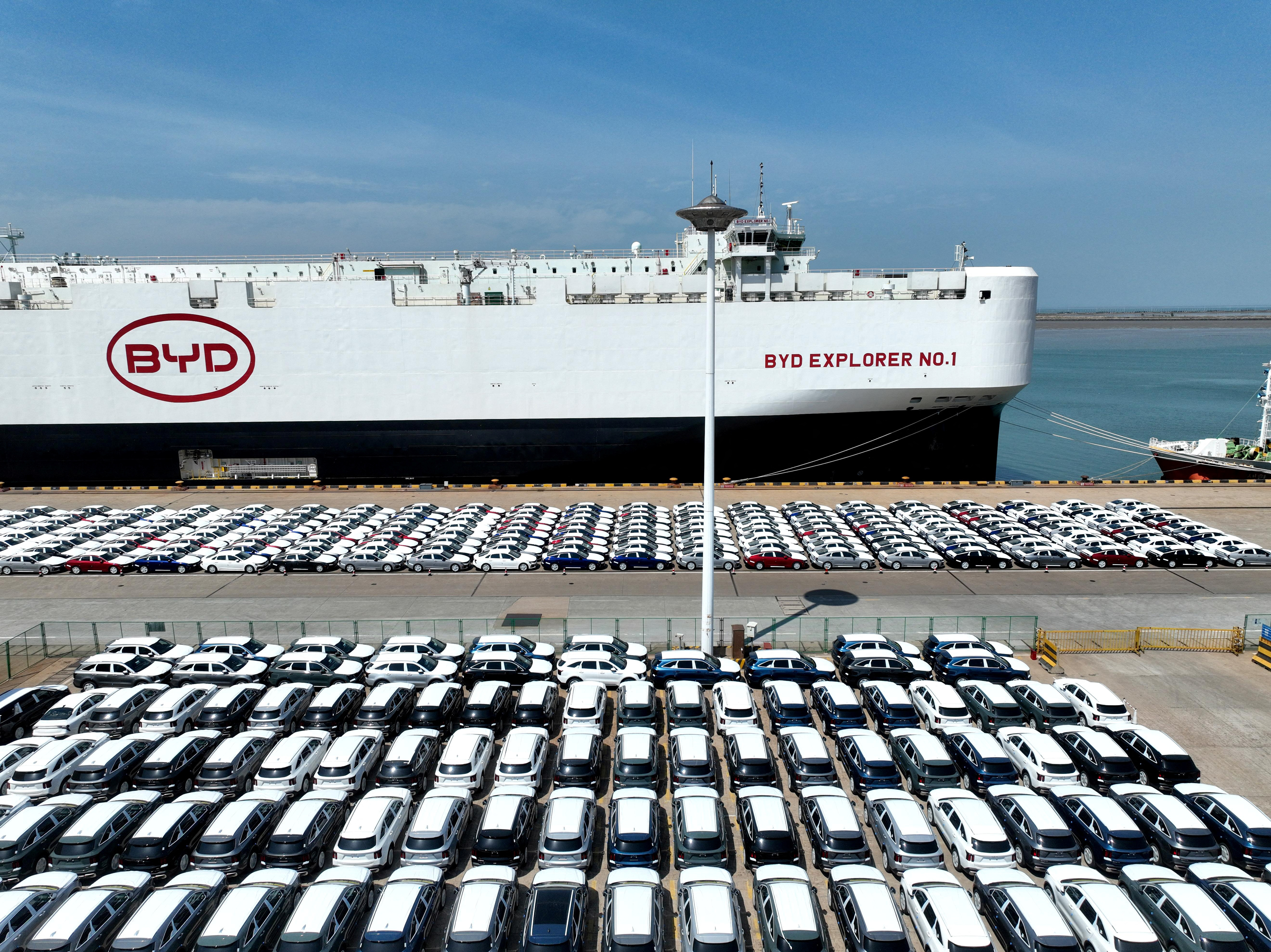 BYD electric vehicles at the port of Lianyungang