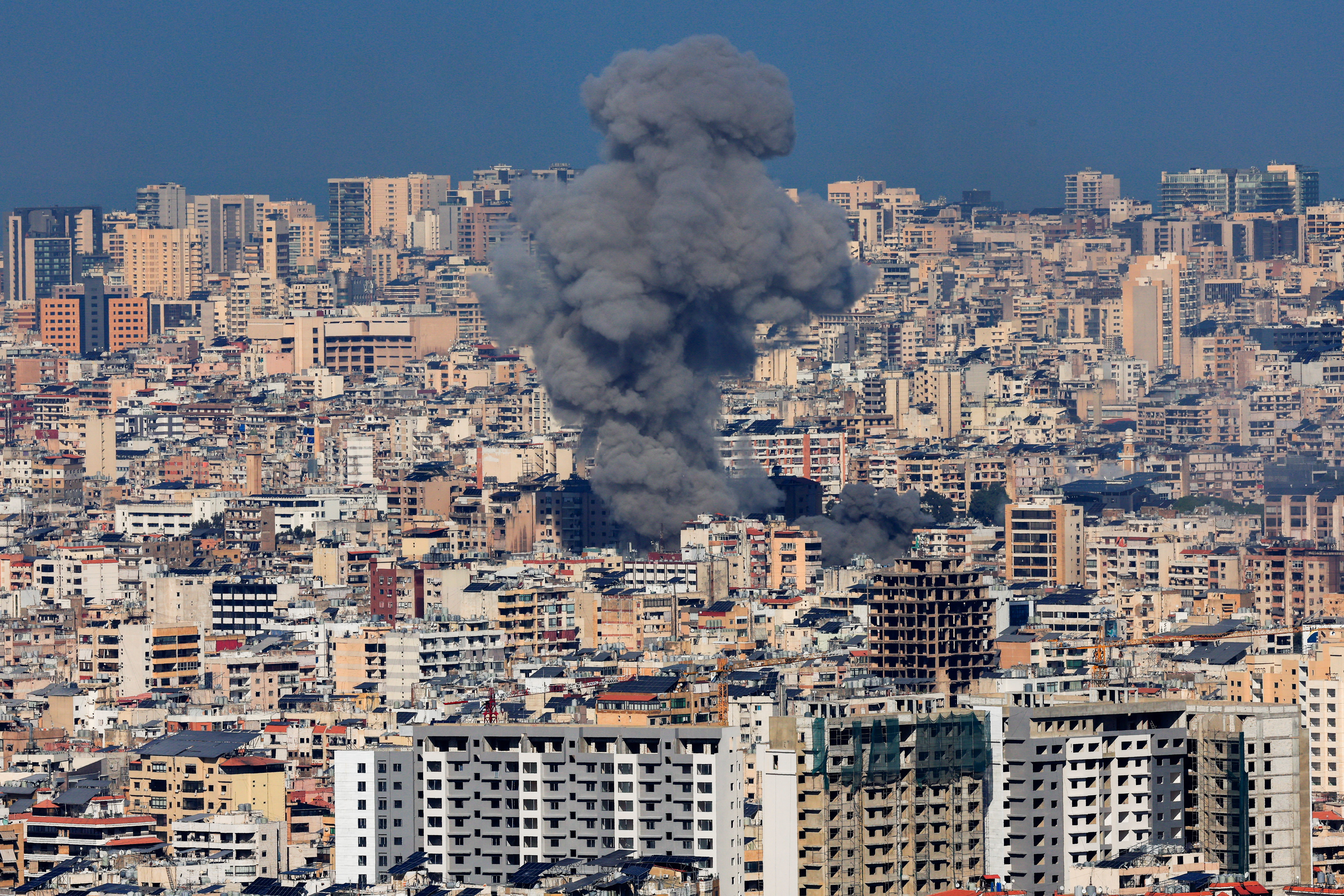 Aftermath of an Israeli strike as seen from Baabda