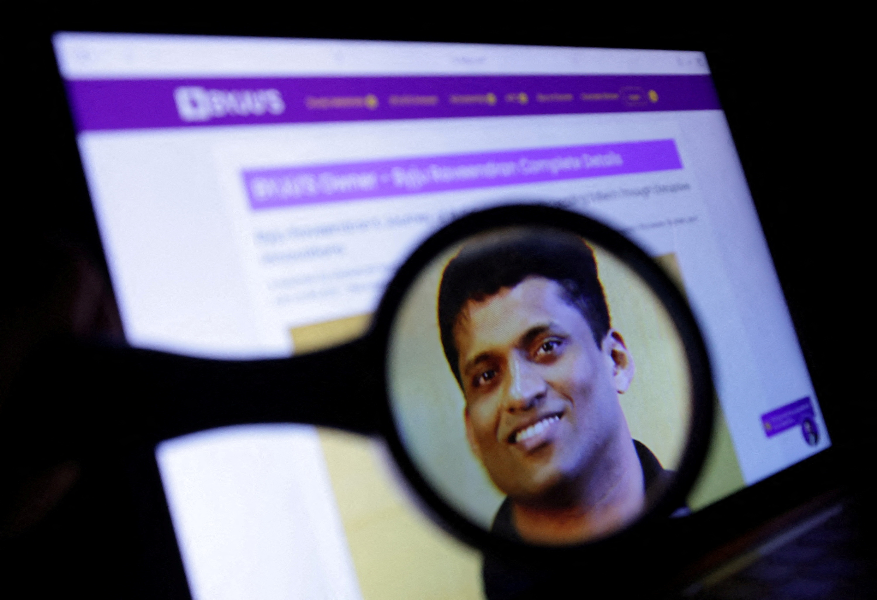 Illustration shows BYJU'S Owner Byju Raveendran photo on his company web page