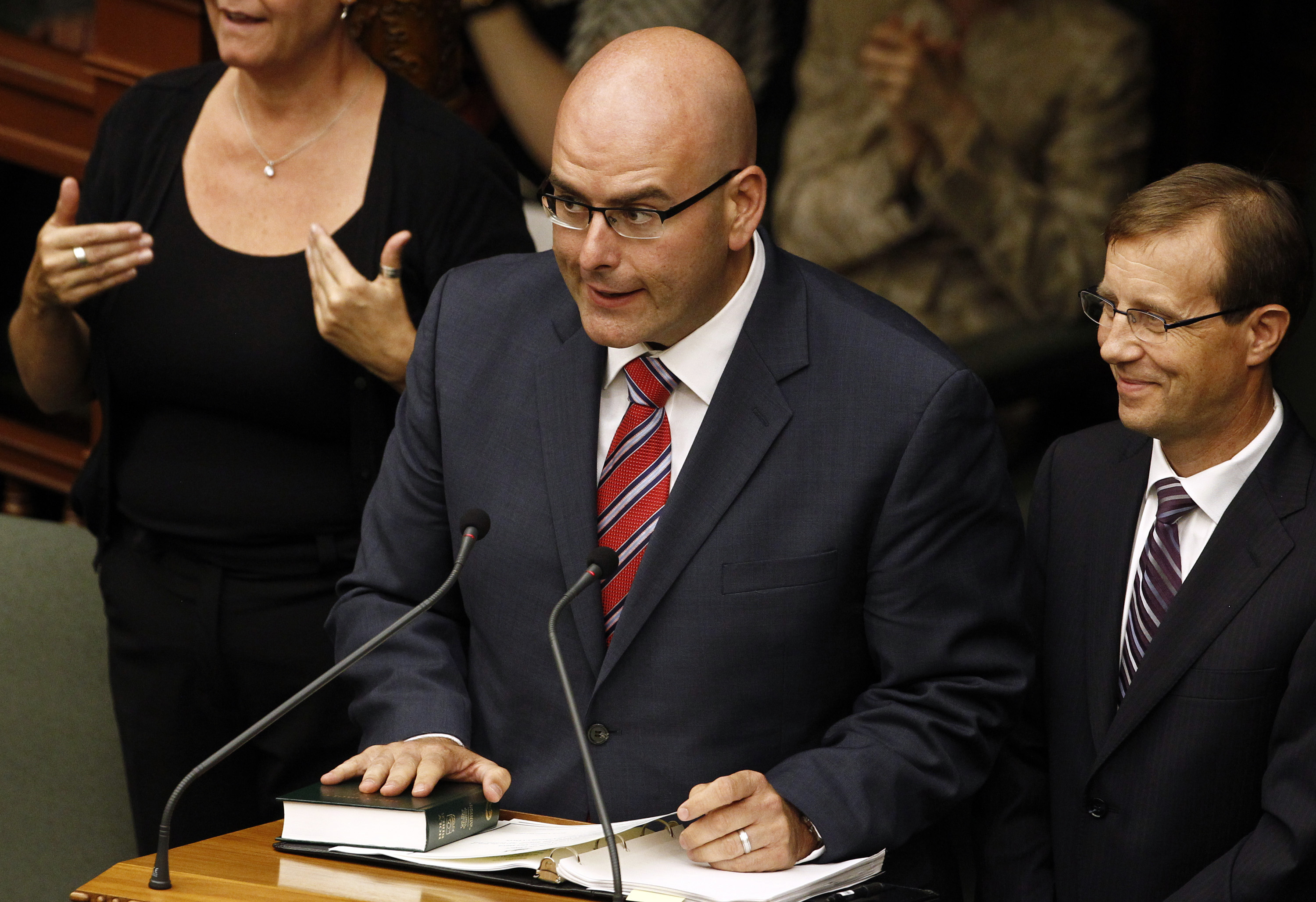 Ontario Minister of Transportation Del Duca speaks during the swearing-in ceremony for members of the executive council of the province of Ontario in Toronto