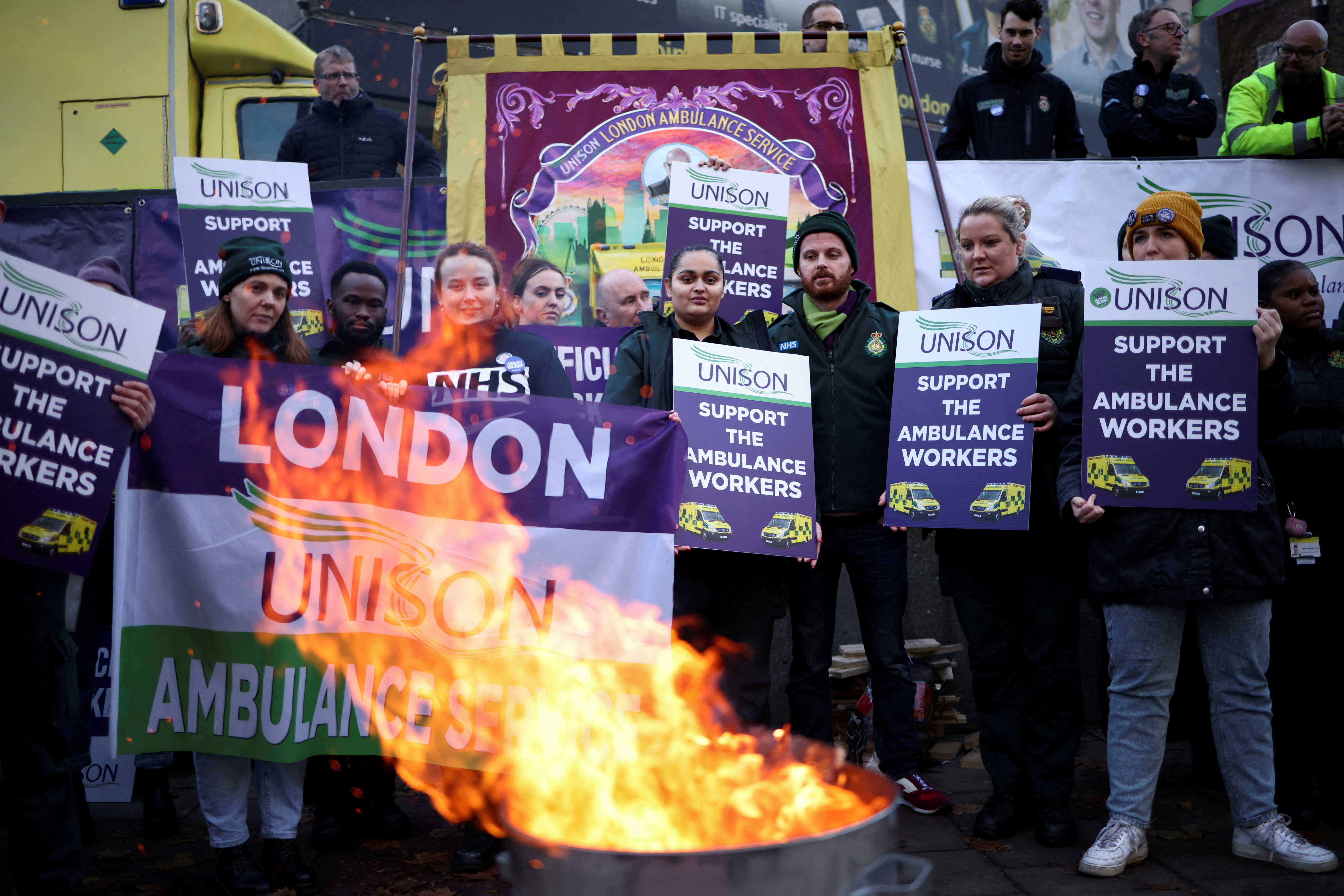 Striking hospital workers turn up at RMT rally in show of support for rail  staff