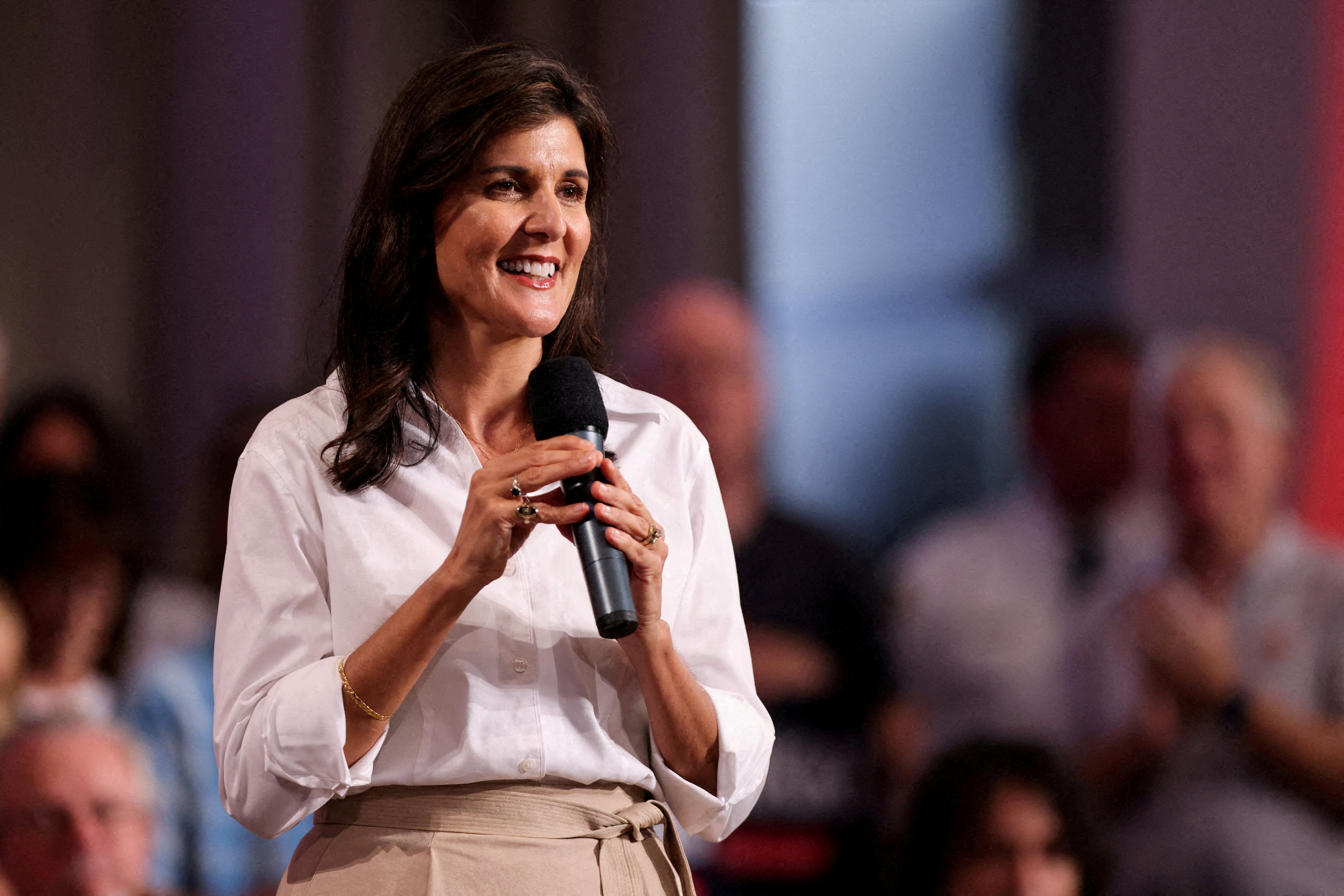 U.S. Republican presidential candidate Nikki Haley attends a town hall in Indian Land