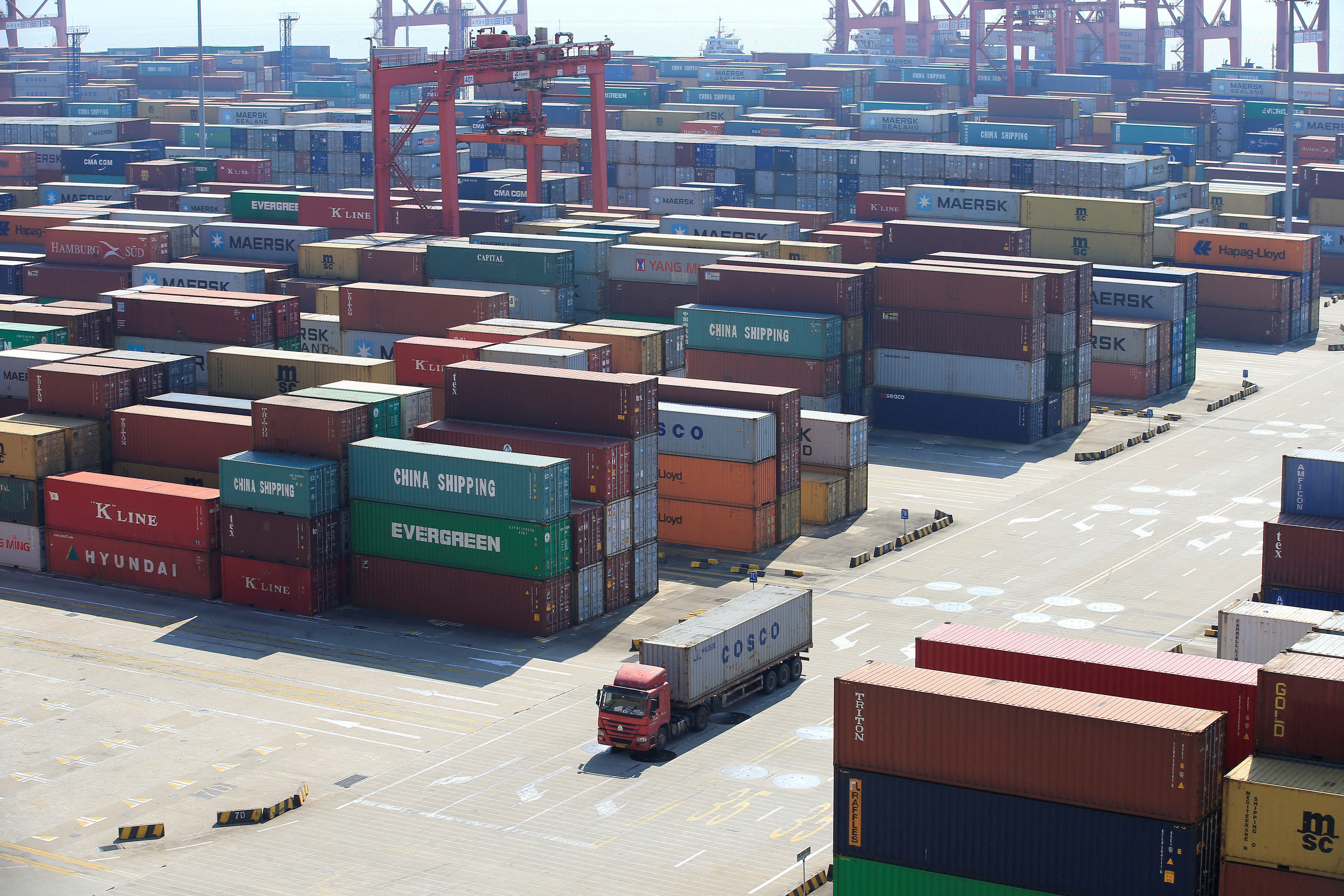 Containers are seen at the Yangshan Deep Water Port, part of the Shanghai Free Trade Zone, in Shanghai