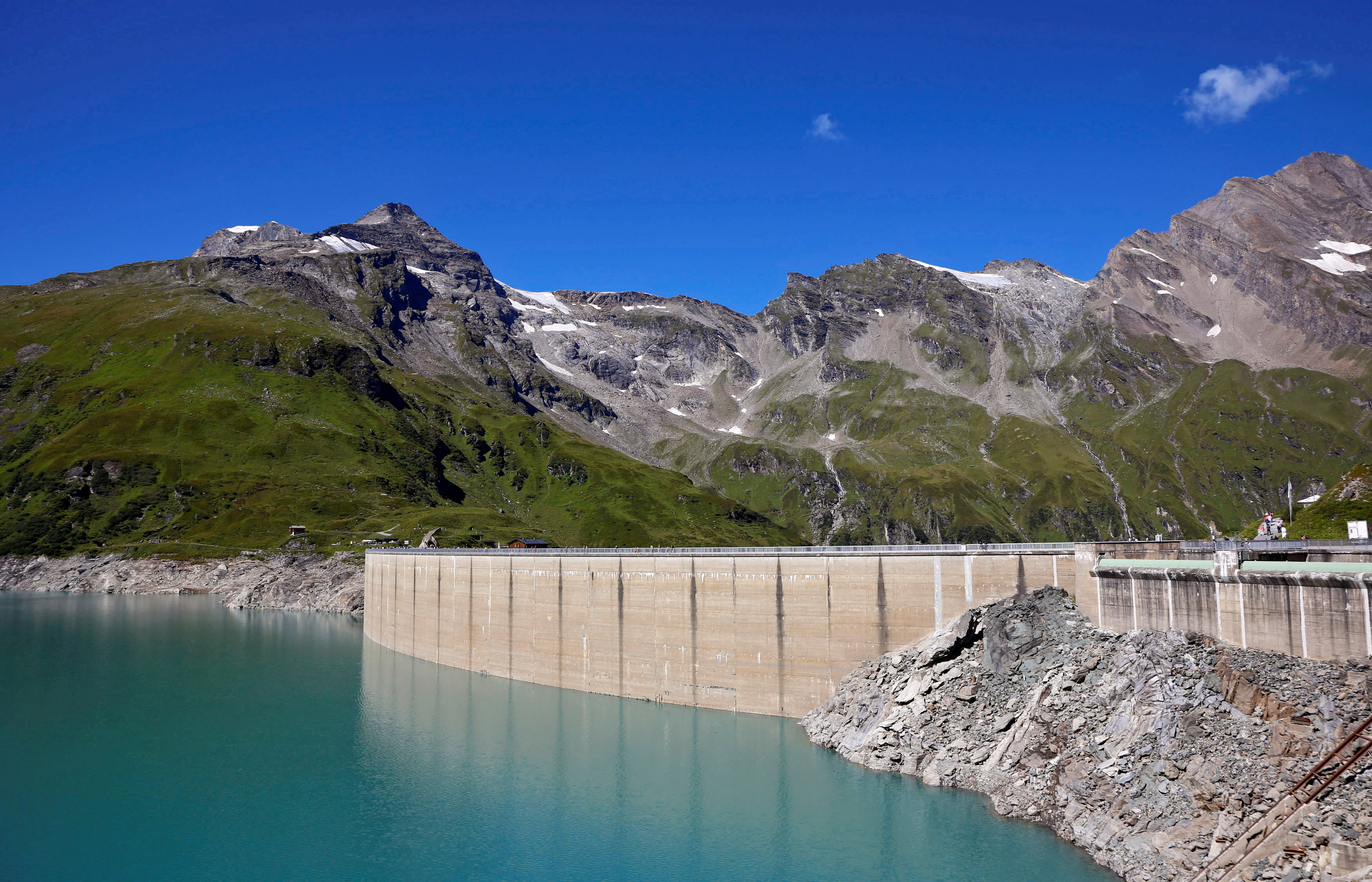 The Mooserboden water reservoir of Austrian hydropower producer Verbund is seen near Kaprun