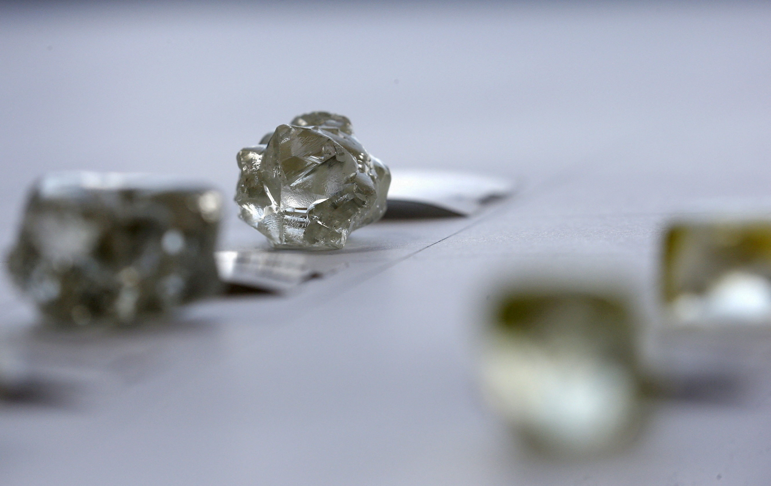 Diamonds are displayed at the De Beers Global Sightholder Sales (GSS) in Gaborone, Botswana