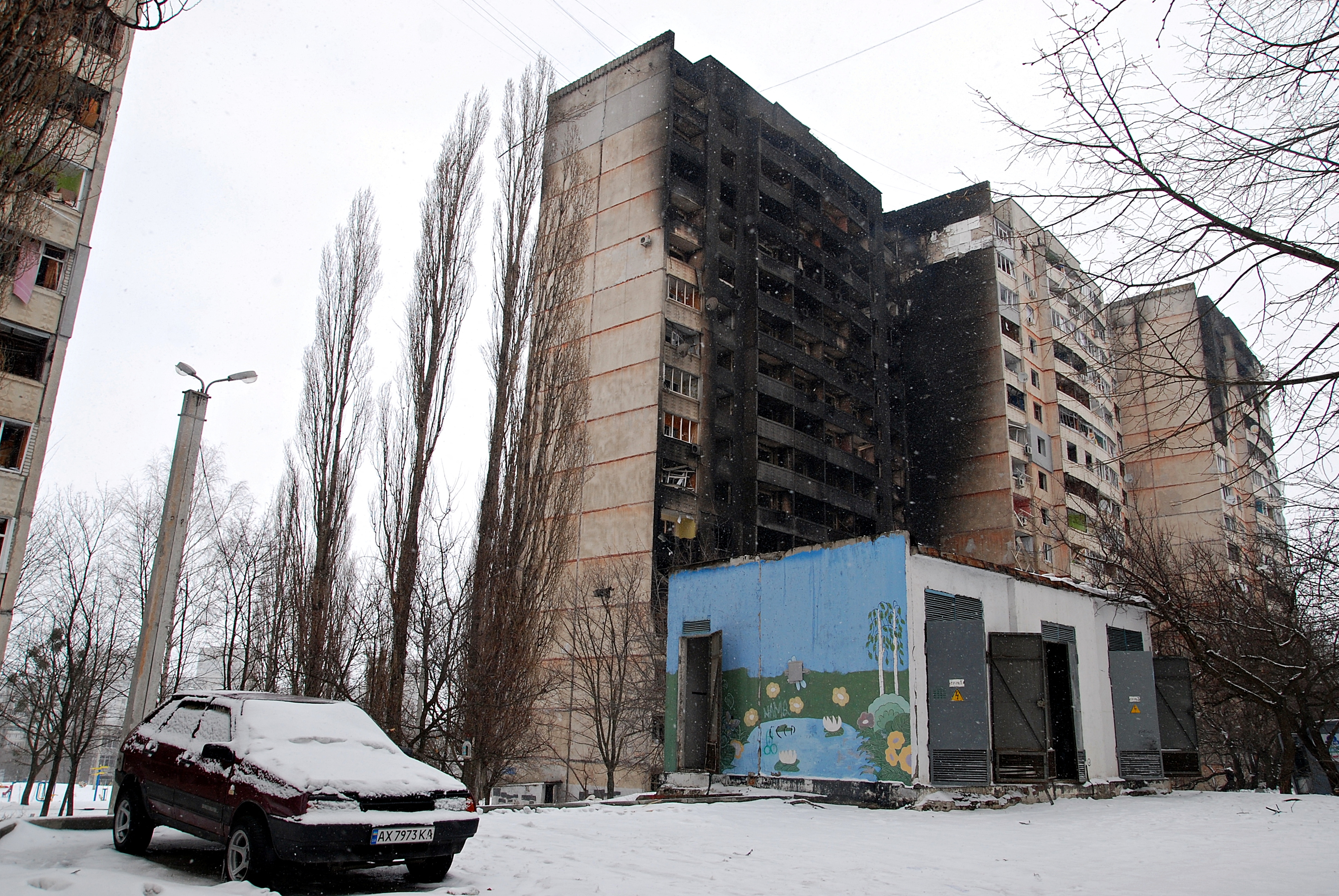 Buildings damaged during Russia's invasion of Ukraine in Kharkiv
