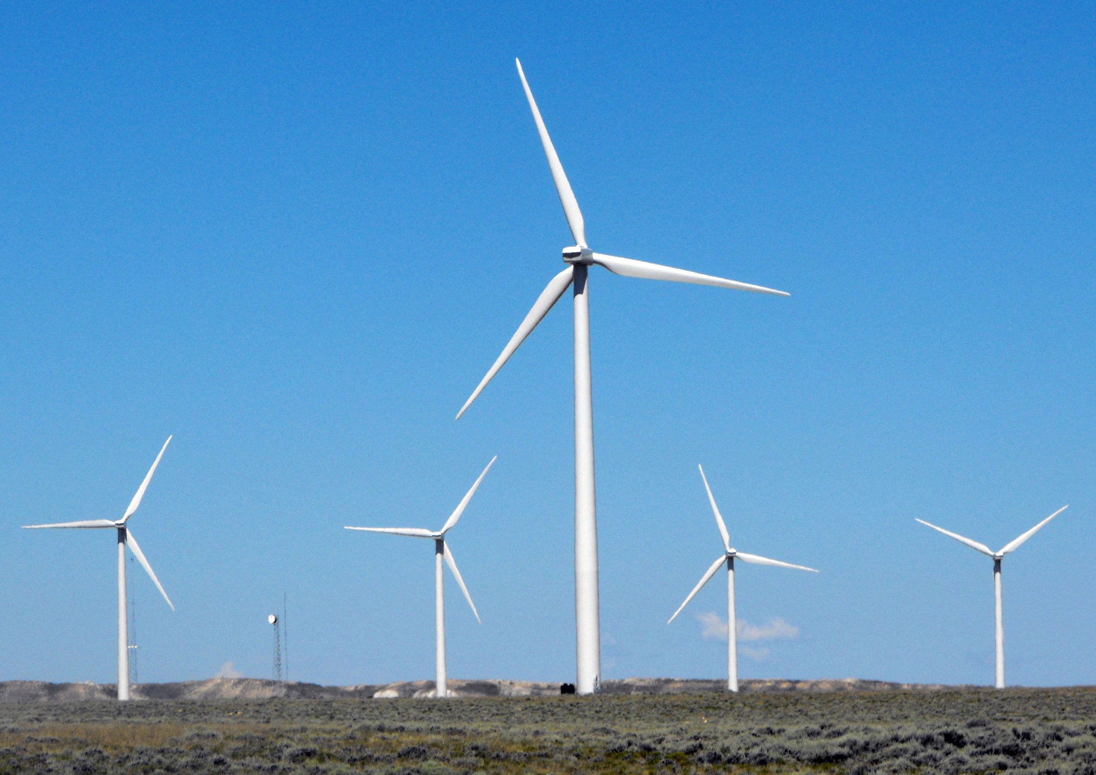 A wind turbine complex is shown in southern Wyoming