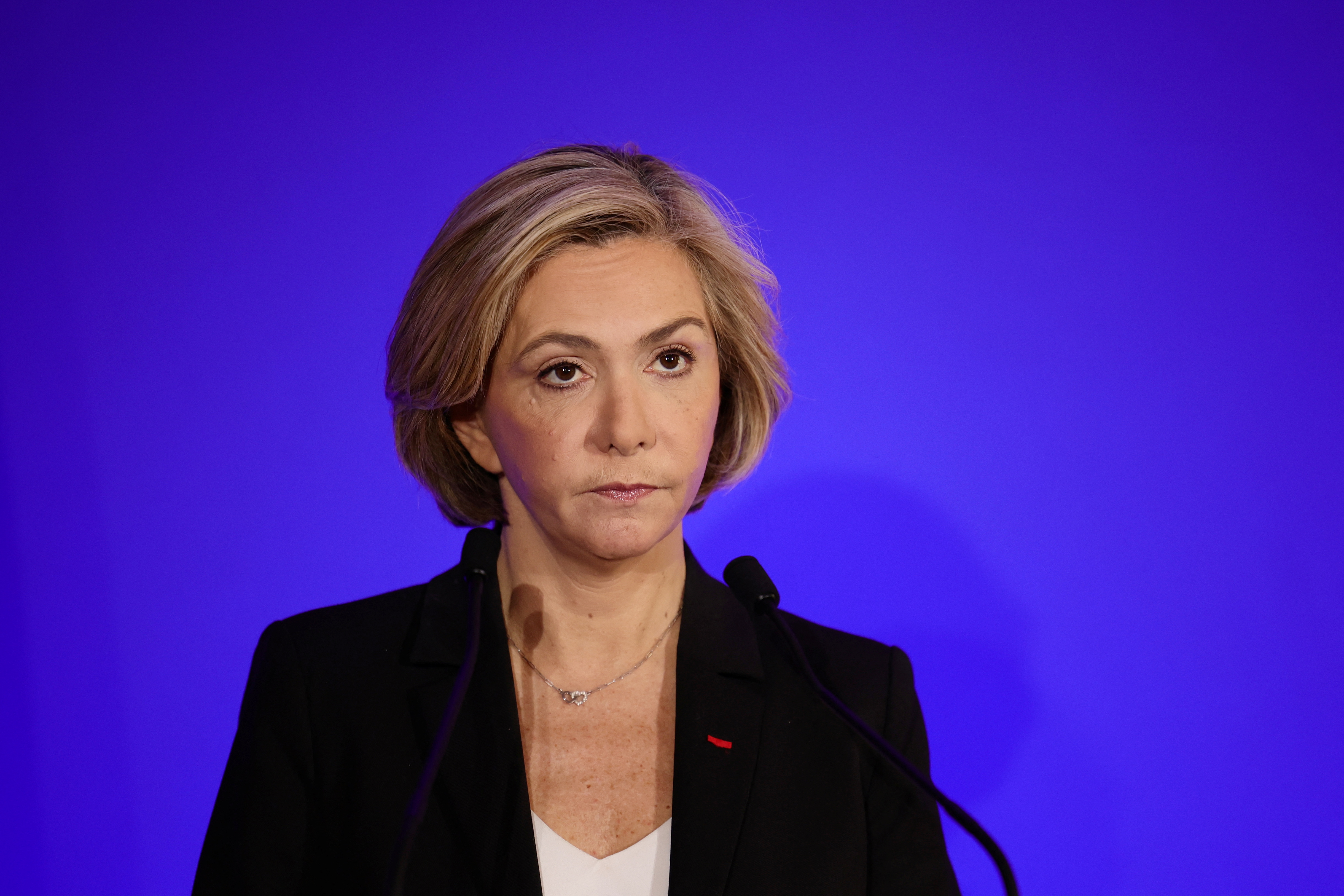 French LR presidential candidate Pecresse presents her defence policy program in Paris