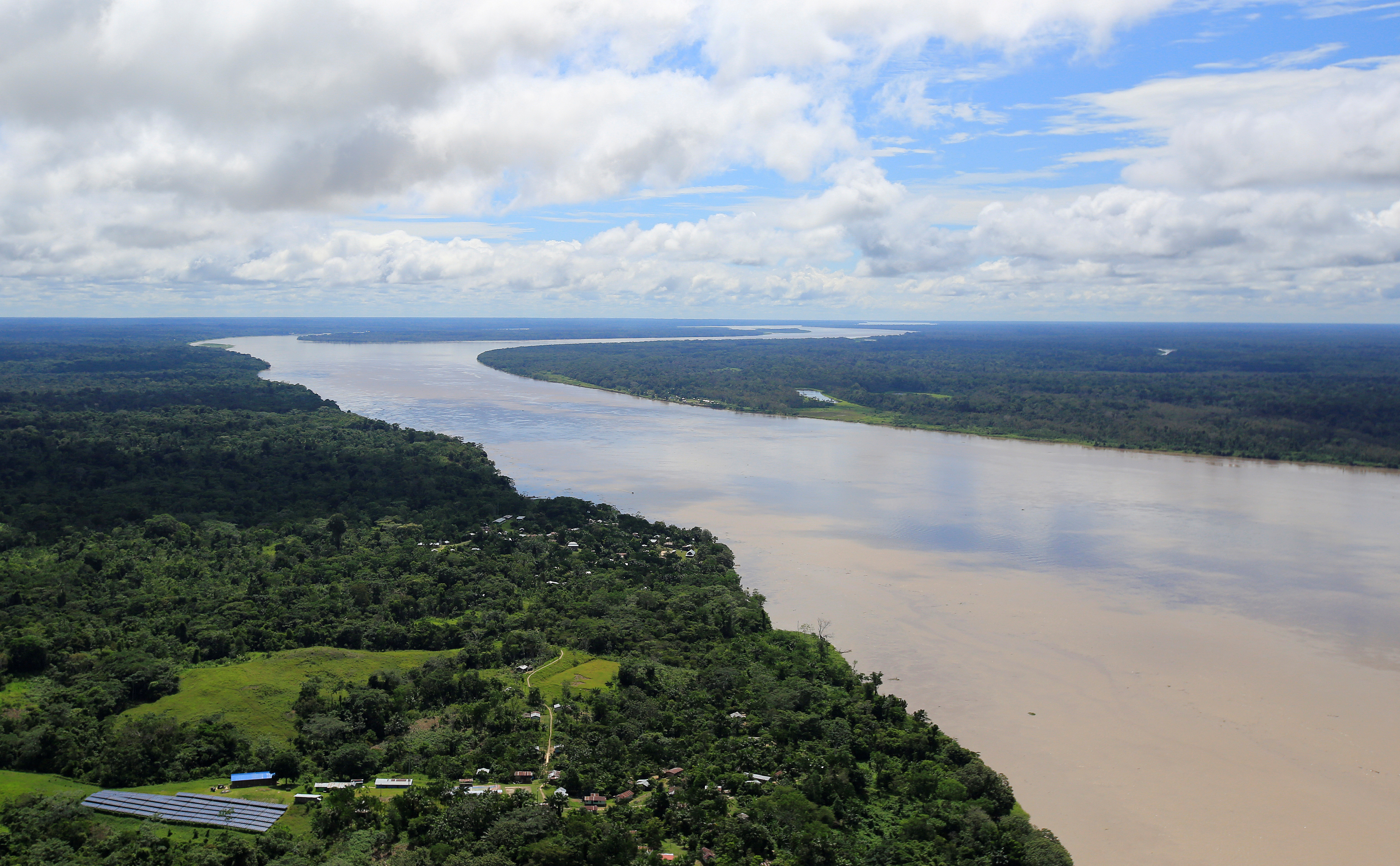 An aerial view of the Amazon river, before the signing of a document by Colombia's President Juan Manuel Santos that will allow for the conservation of the Tarapoto wetland complex in Amazonas, Colombia