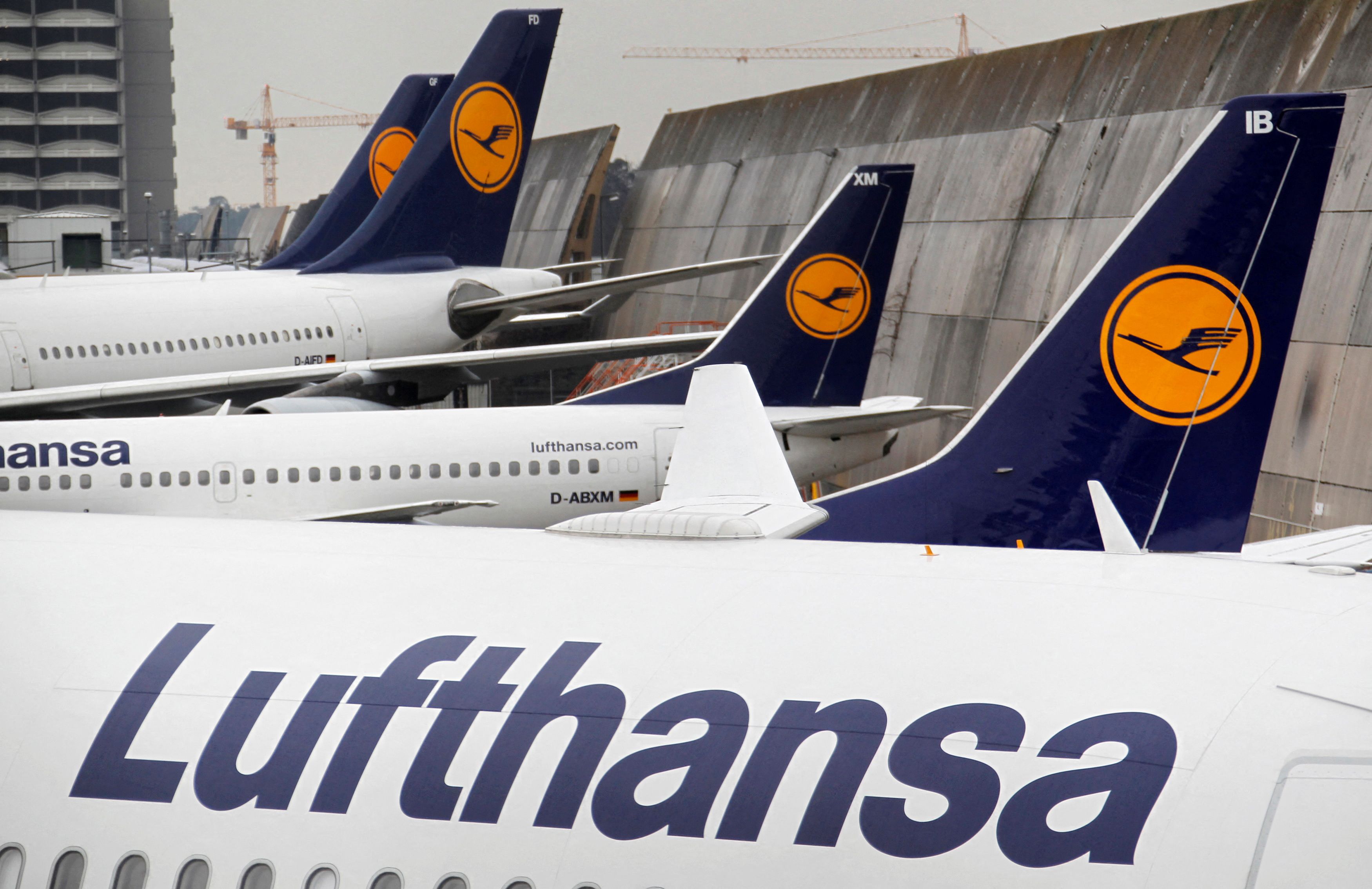 Lufthansa planes are pictured at Frankfurt Airport, Germany
